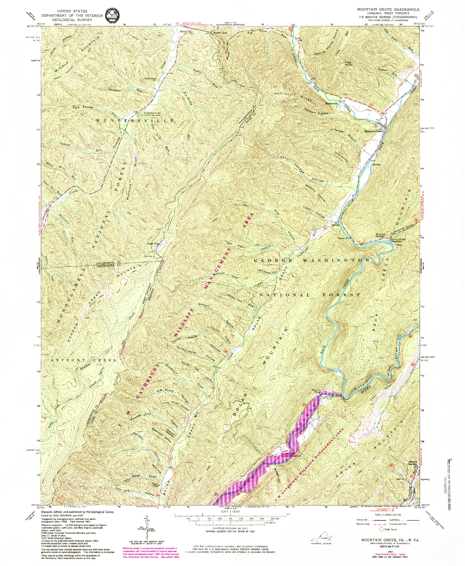 USGS 1:24000-SCALE QUADRANGLE FOR MOUNTAIN GROVE, VA 1961