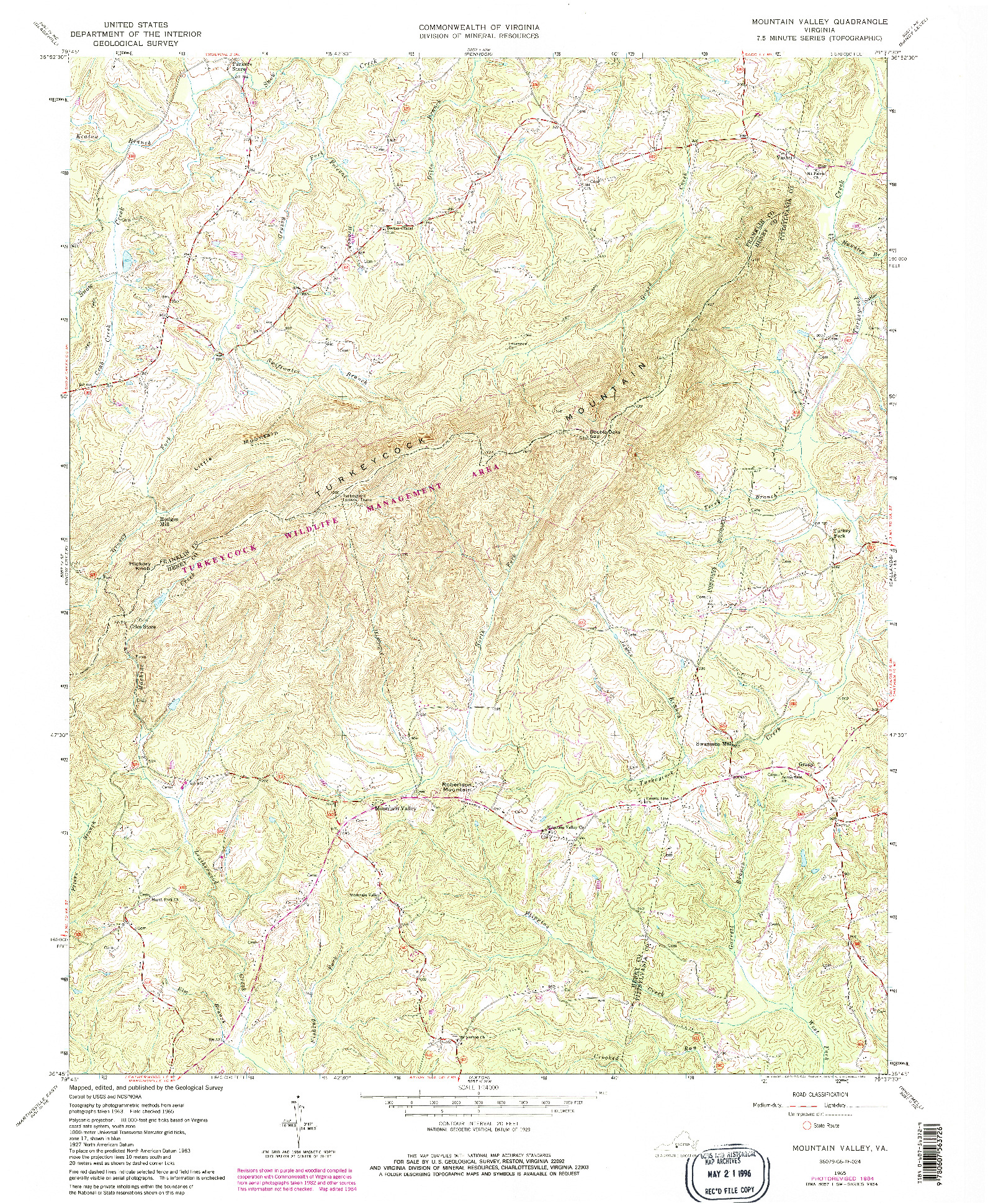 USGS 1:24000-SCALE QUADRANGLE FOR MOUNTAIN VALLEY, VA 1965