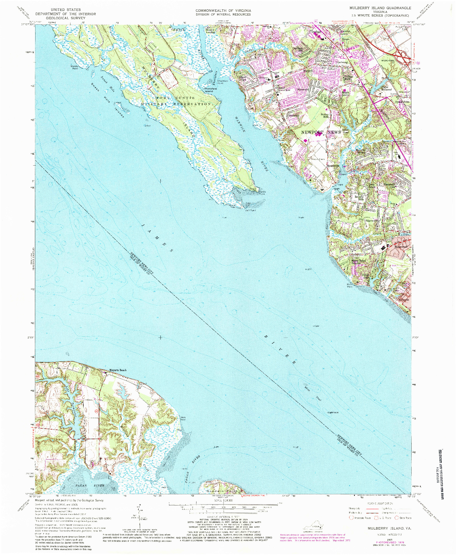 USGS 1:24000-SCALE QUADRANGLE FOR MULBERRY ISLAND, VA 1965