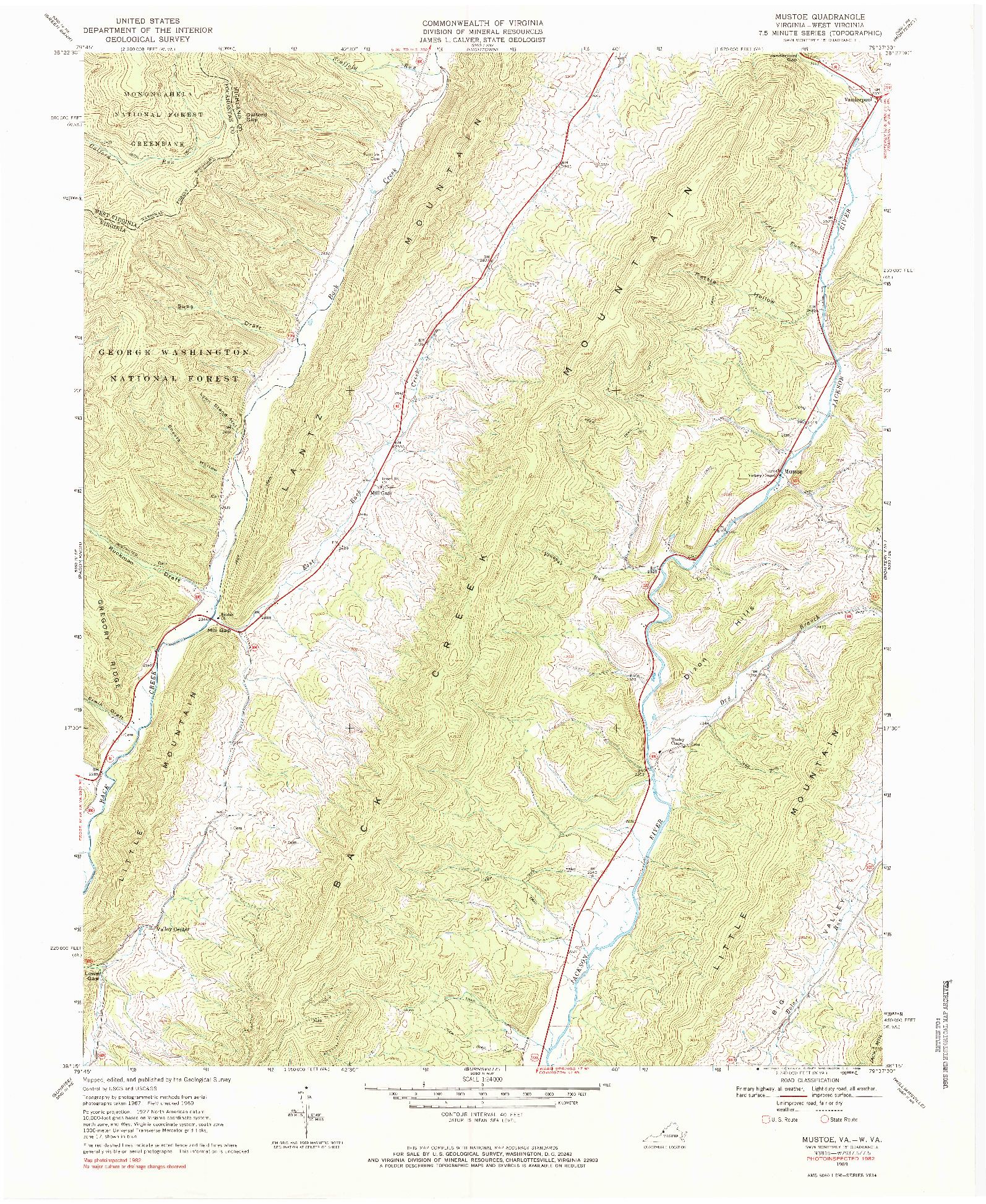 USGS 1:24000-SCALE QUADRANGLE FOR MUSTOE, VA 1969