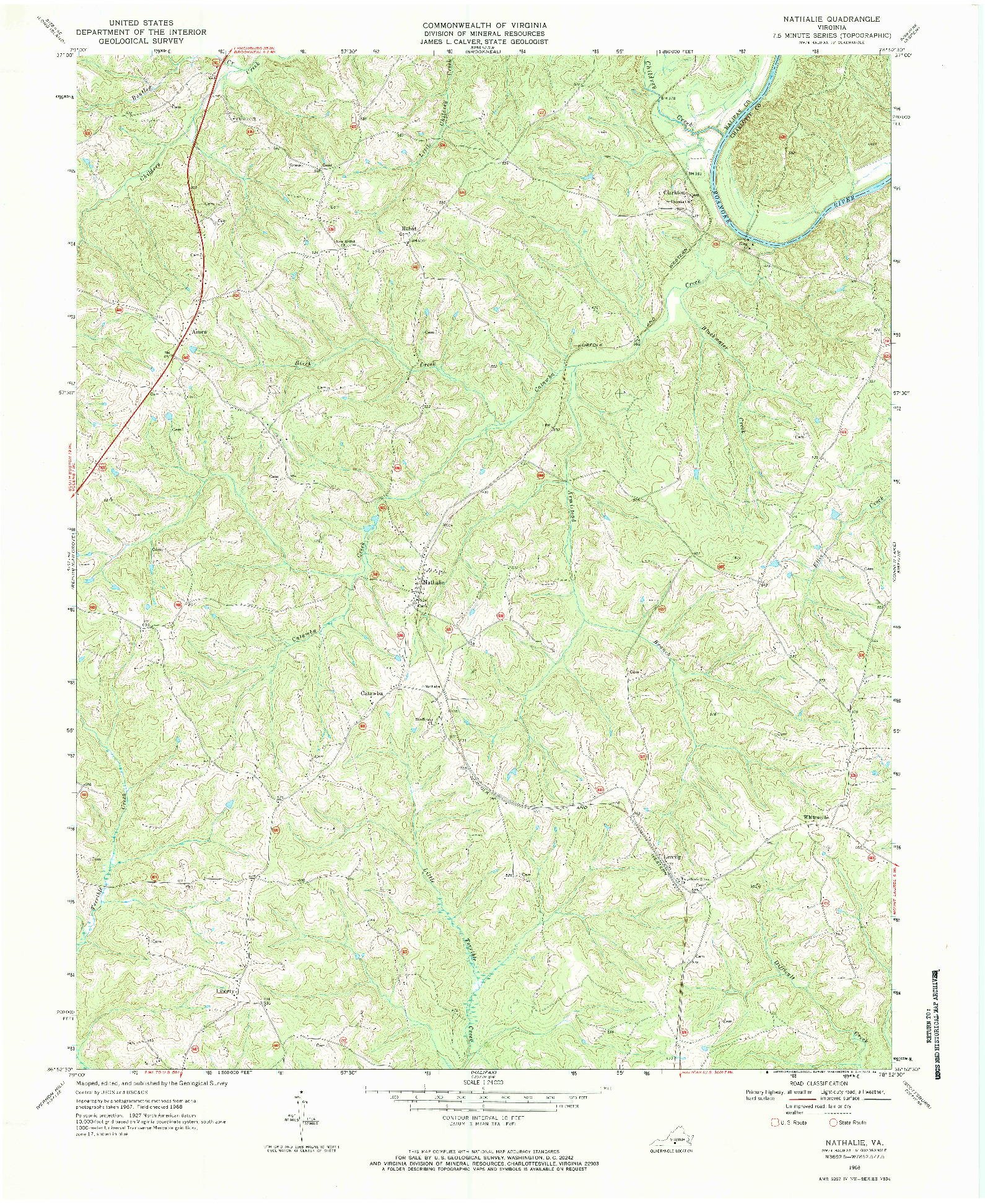 USGS 1:24000-SCALE QUADRANGLE FOR NATHALIE, VA 1968