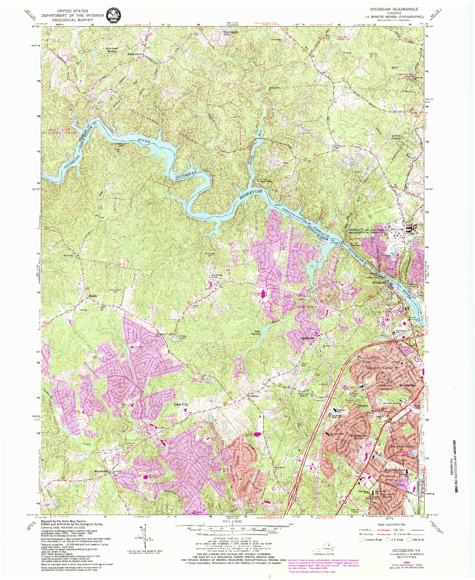 USGS 1:24000-SCALE QUADRANGLE FOR OCCOQUAN, VA 1956