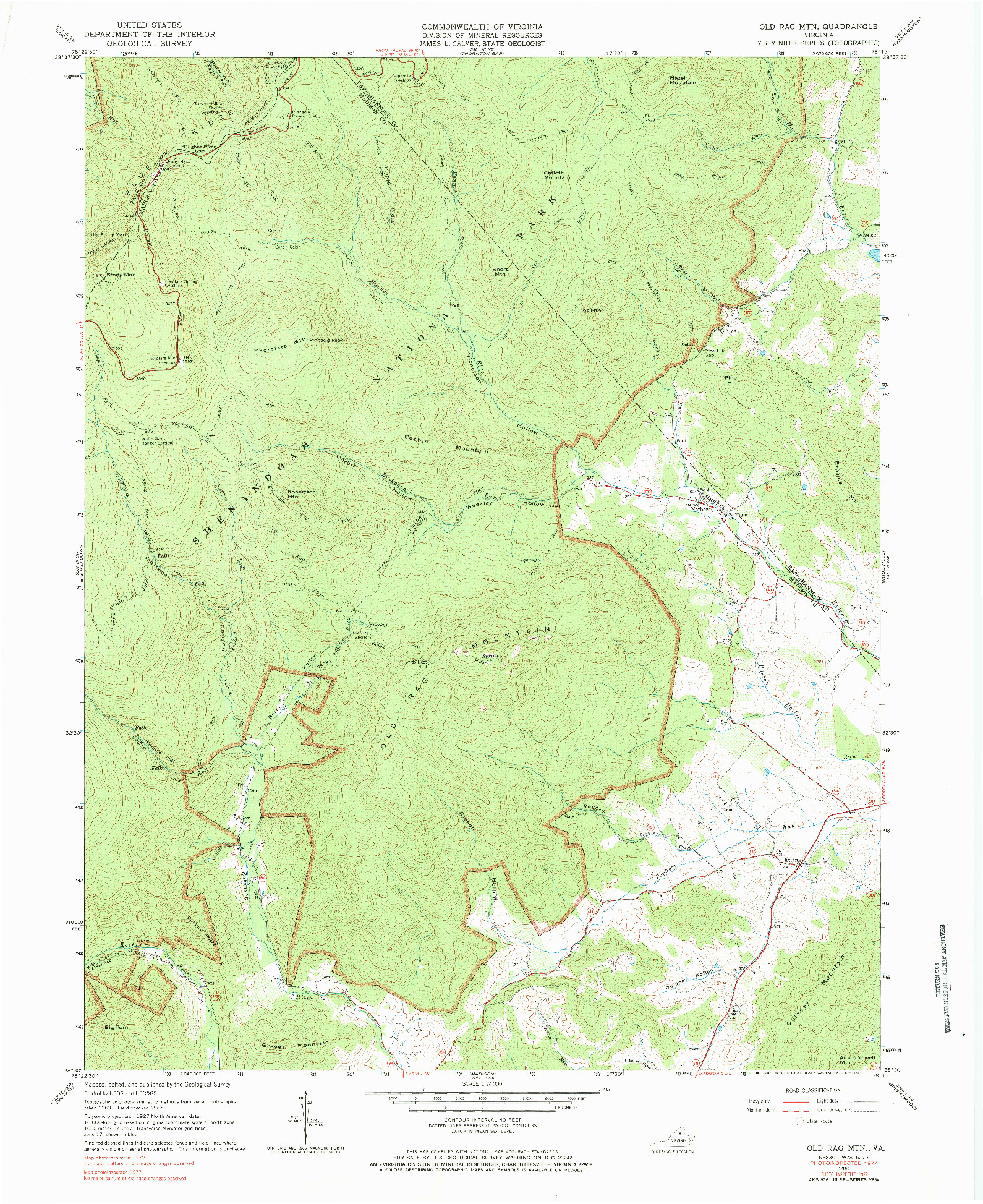 USGS 1:24000-SCALE QUADRANGLE FOR OLD RAG MTN, VA 1965