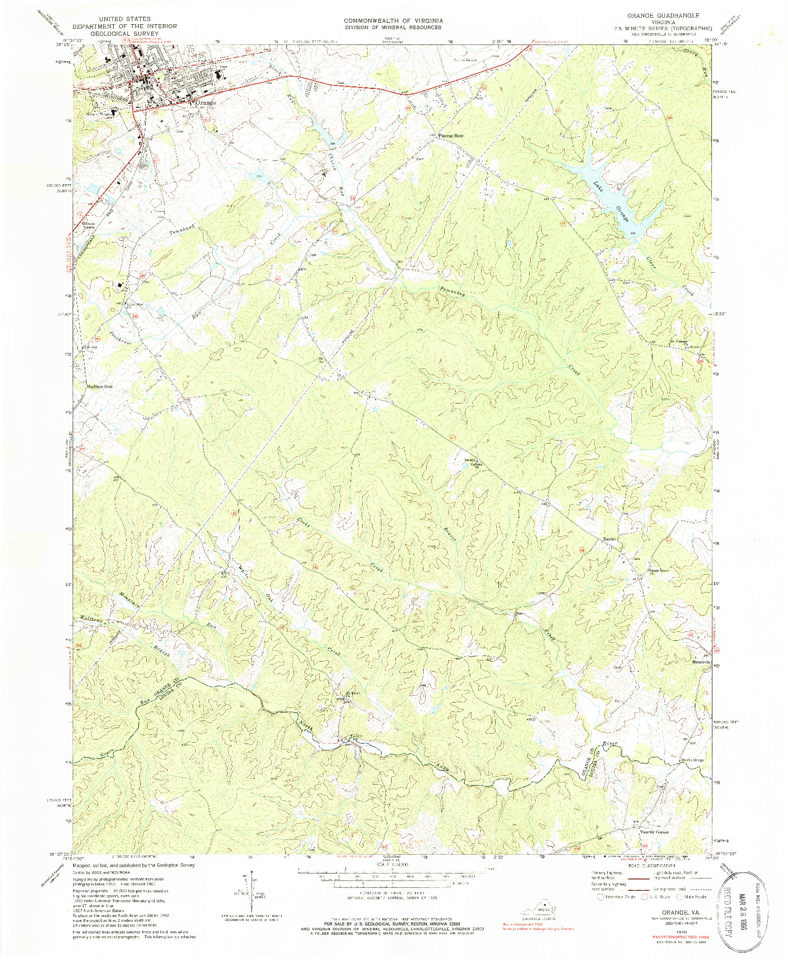 USGS 1:24000-SCALE QUADRANGLE FOR ORANGE, VA 1970