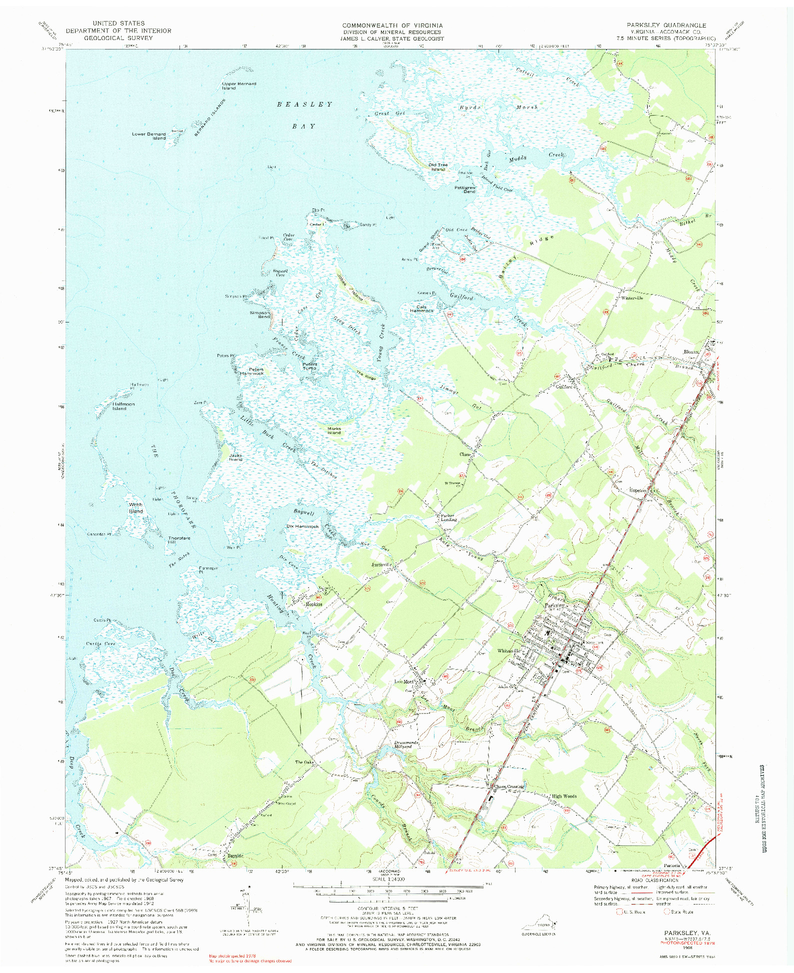 USGS 1:24000-SCALE QUADRANGLE FOR PARKSLEY, VA 1968