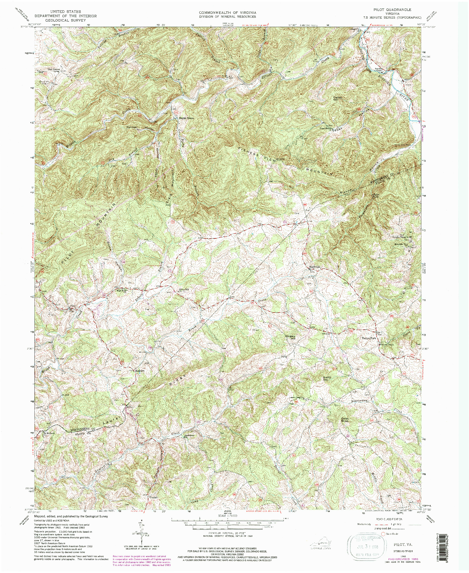 USGS 1:24000-SCALE QUADRANGLE FOR PILOT, VA 1965