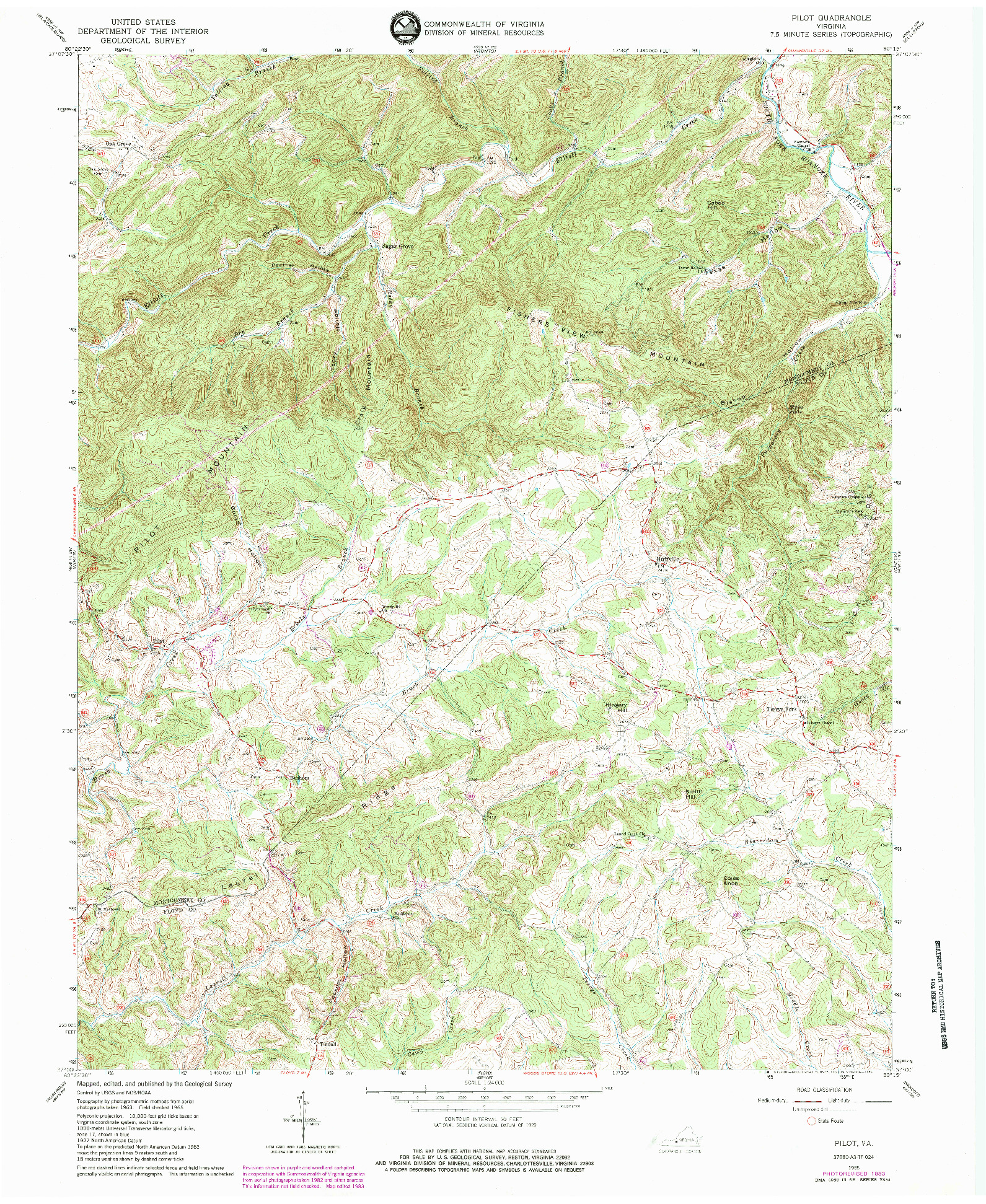 USGS 1:24000-SCALE QUADRANGLE FOR PILOT, VA 1965