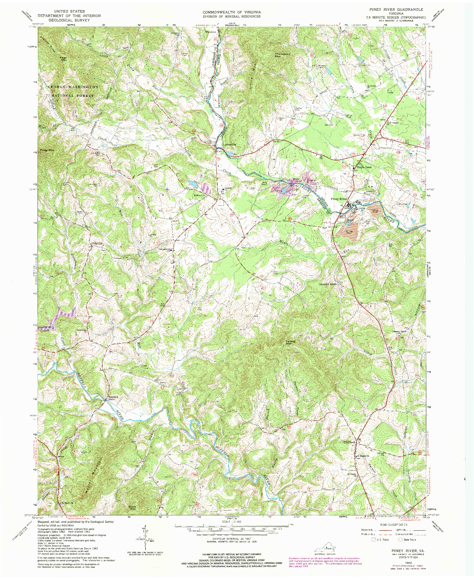 USGS 1:24000-SCALE QUADRANGLE FOR PINEY RIVER, VA 1963