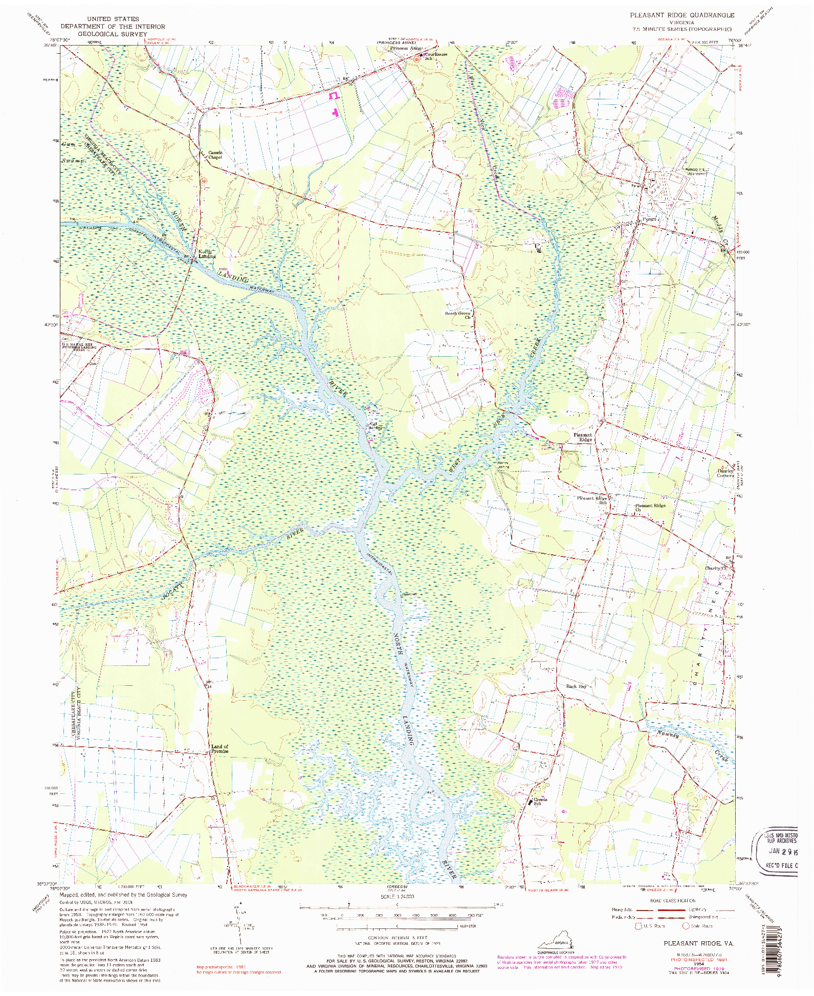 USGS 1:24000-SCALE QUADRANGLE FOR PLEASANT RIDGE, VA 1954