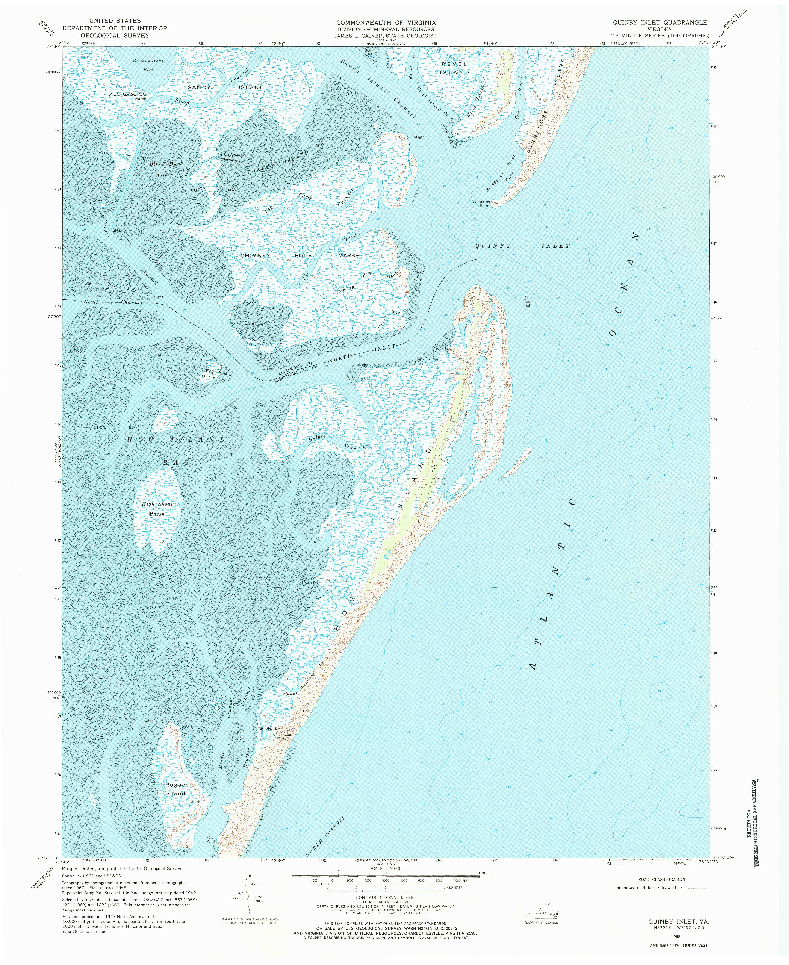 USGS 1:24000-SCALE QUADRANGLE FOR QUINBY INLET, VA 1968