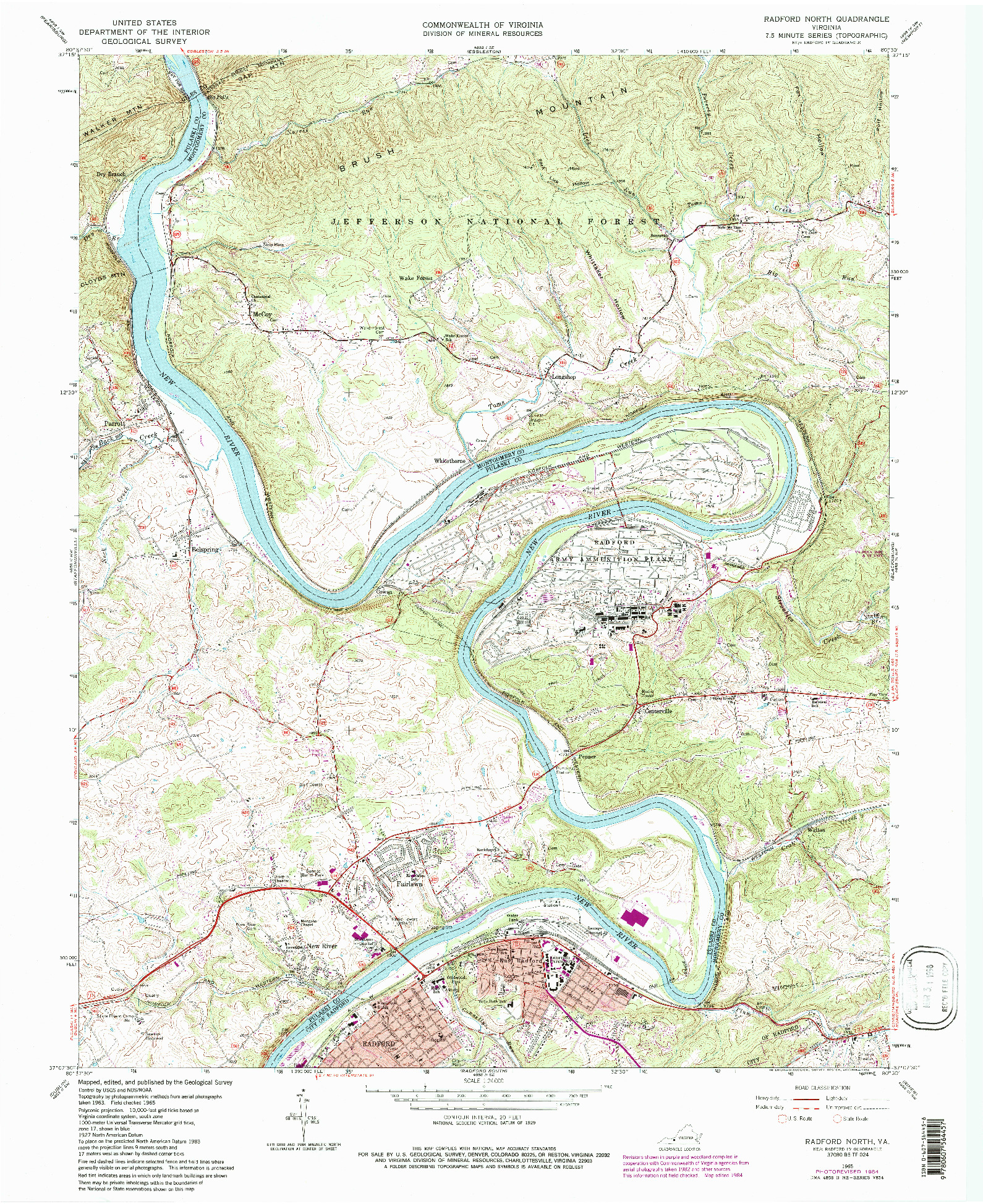 USGS 1:24000-SCALE QUADRANGLE FOR RADFORD NORTH, VA 1965