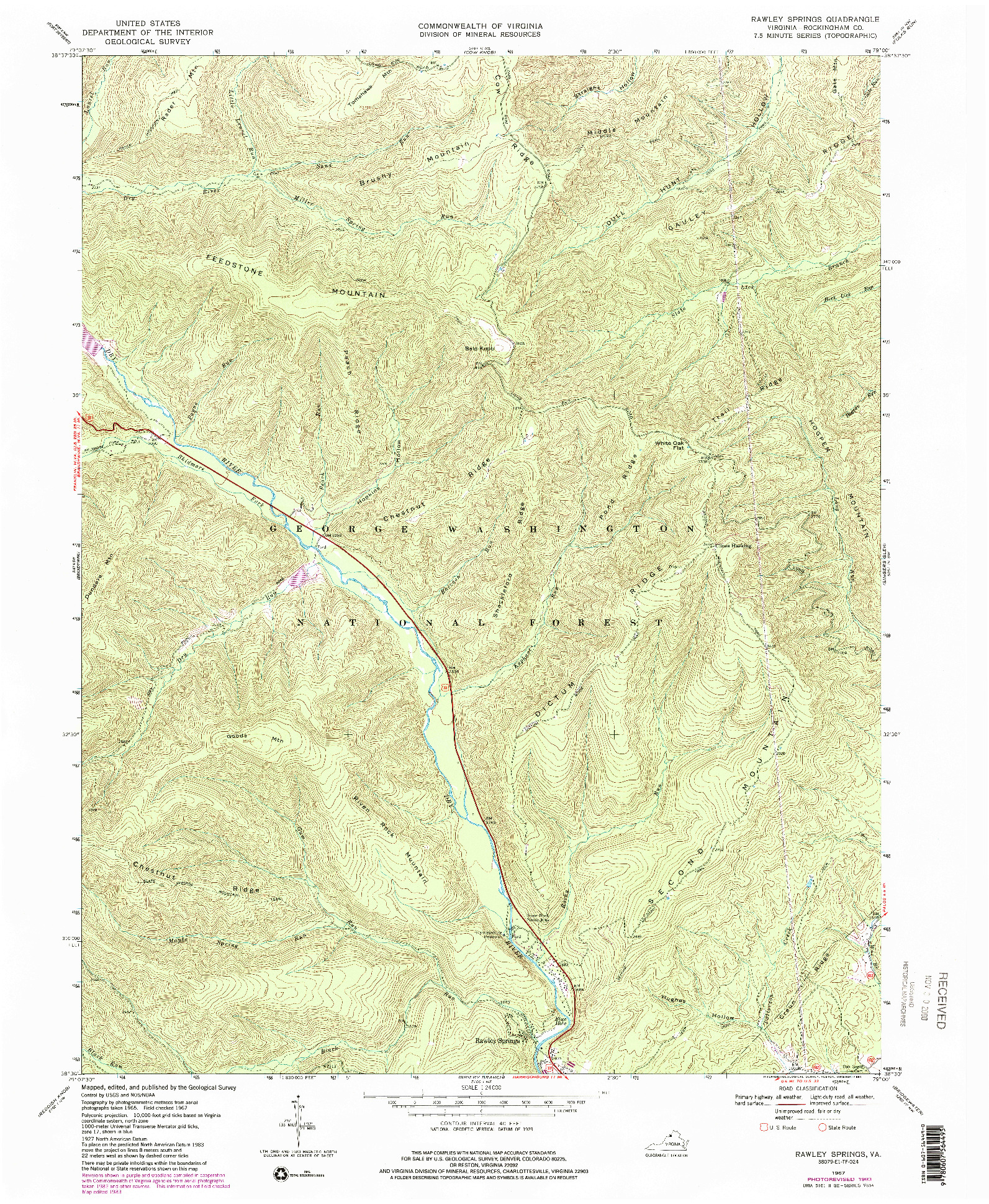 USGS 1:24000-SCALE QUADRANGLE FOR RAWLEY SPRINGS, VA 1967
