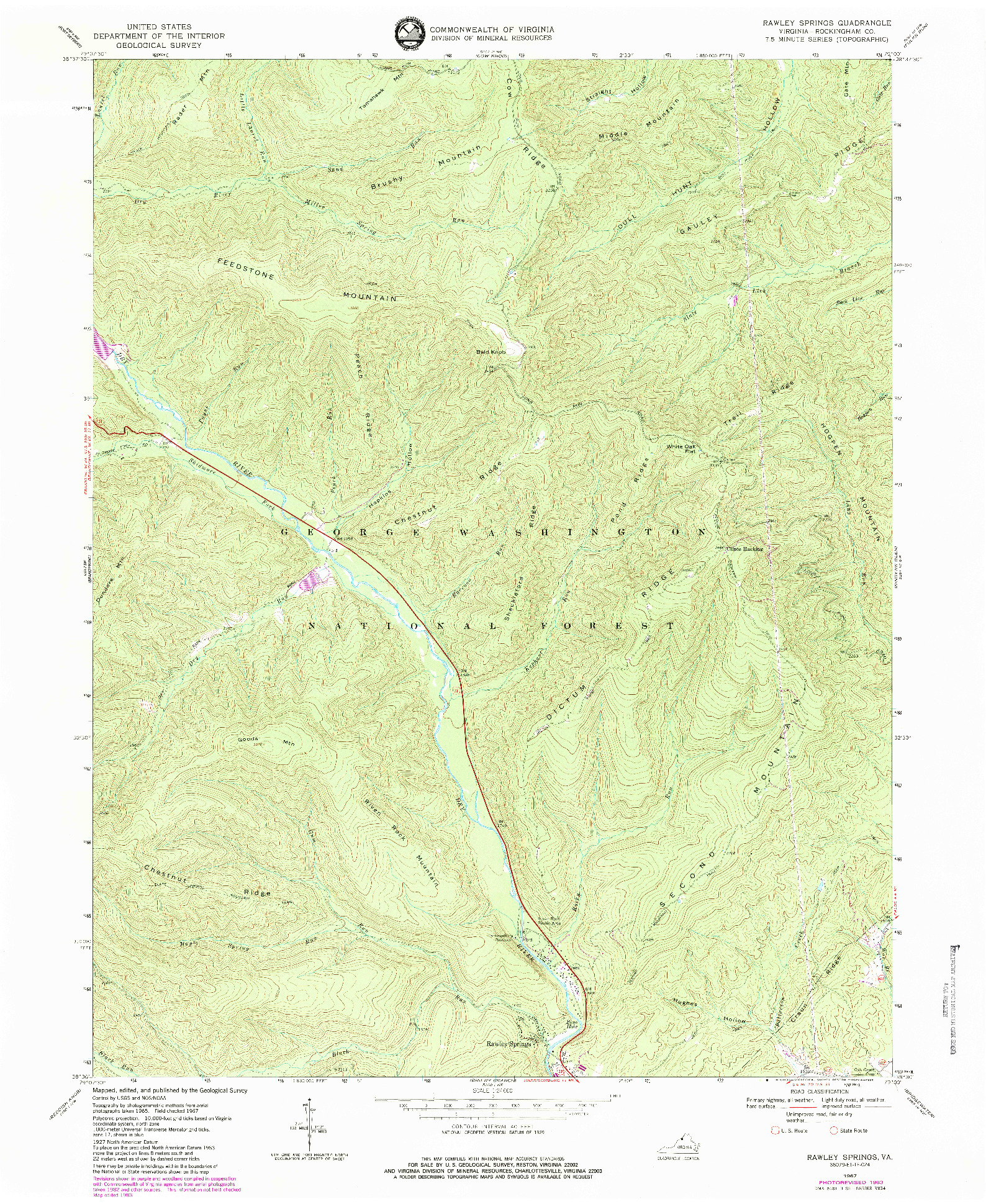 USGS 1:24000-SCALE QUADRANGLE FOR RAWLEY SPRINGS, VA 1967