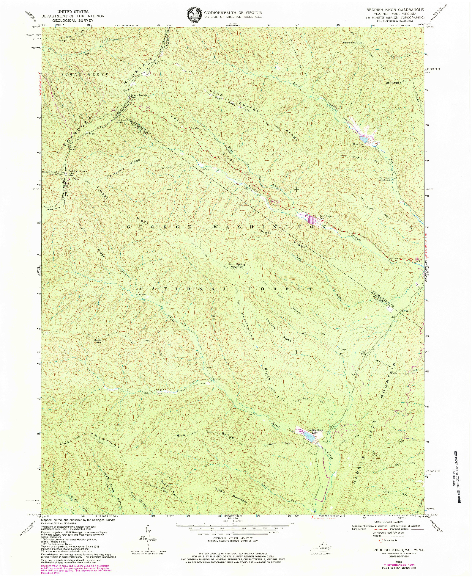 USGS 1:24000-SCALE QUADRANGLE FOR REDDISH KNOB, VA 1967