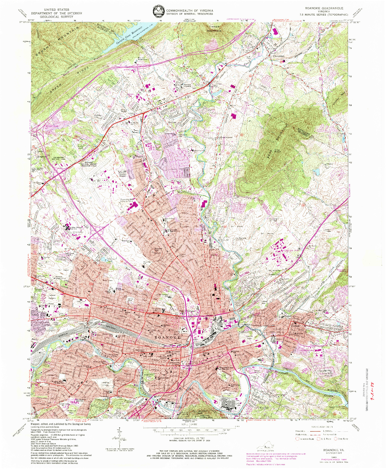 USGS 1:24000-SCALE QUADRANGLE FOR ROANOKE, VA 1963