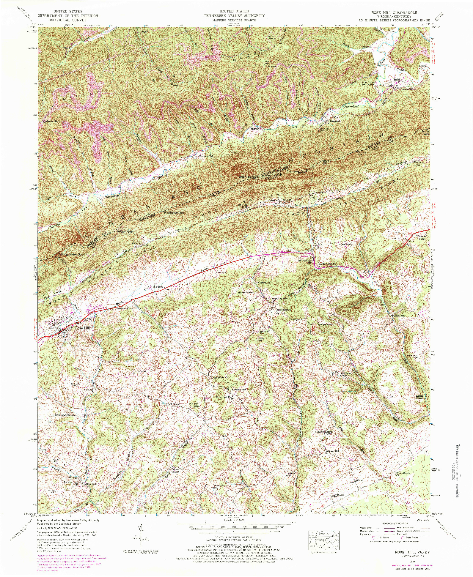 USGS 1:24000-SCALE QUADRANGLE FOR ROSE HILL, VA 1946