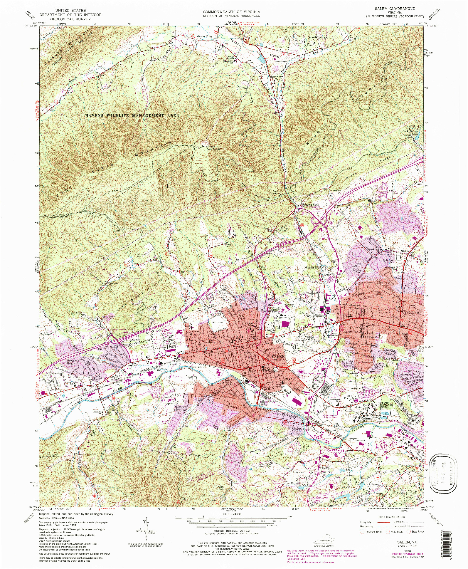 USGS 1:24000-SCALE QUADRANGLE FOR SALEM, VA 1963