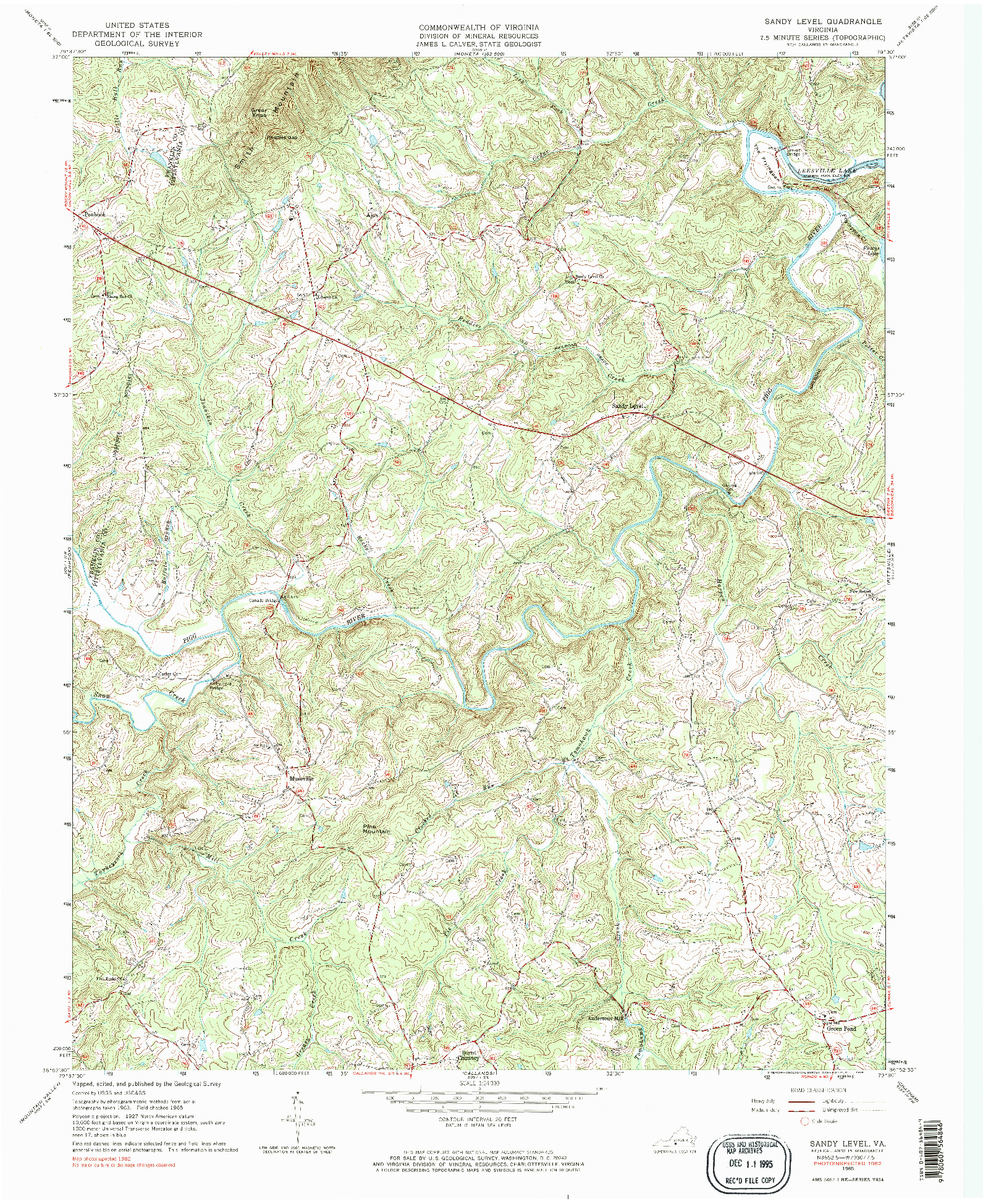 USGS 1:24000-SCALE QUADRANGLE FOR SANDY LEVEL, VA 1965