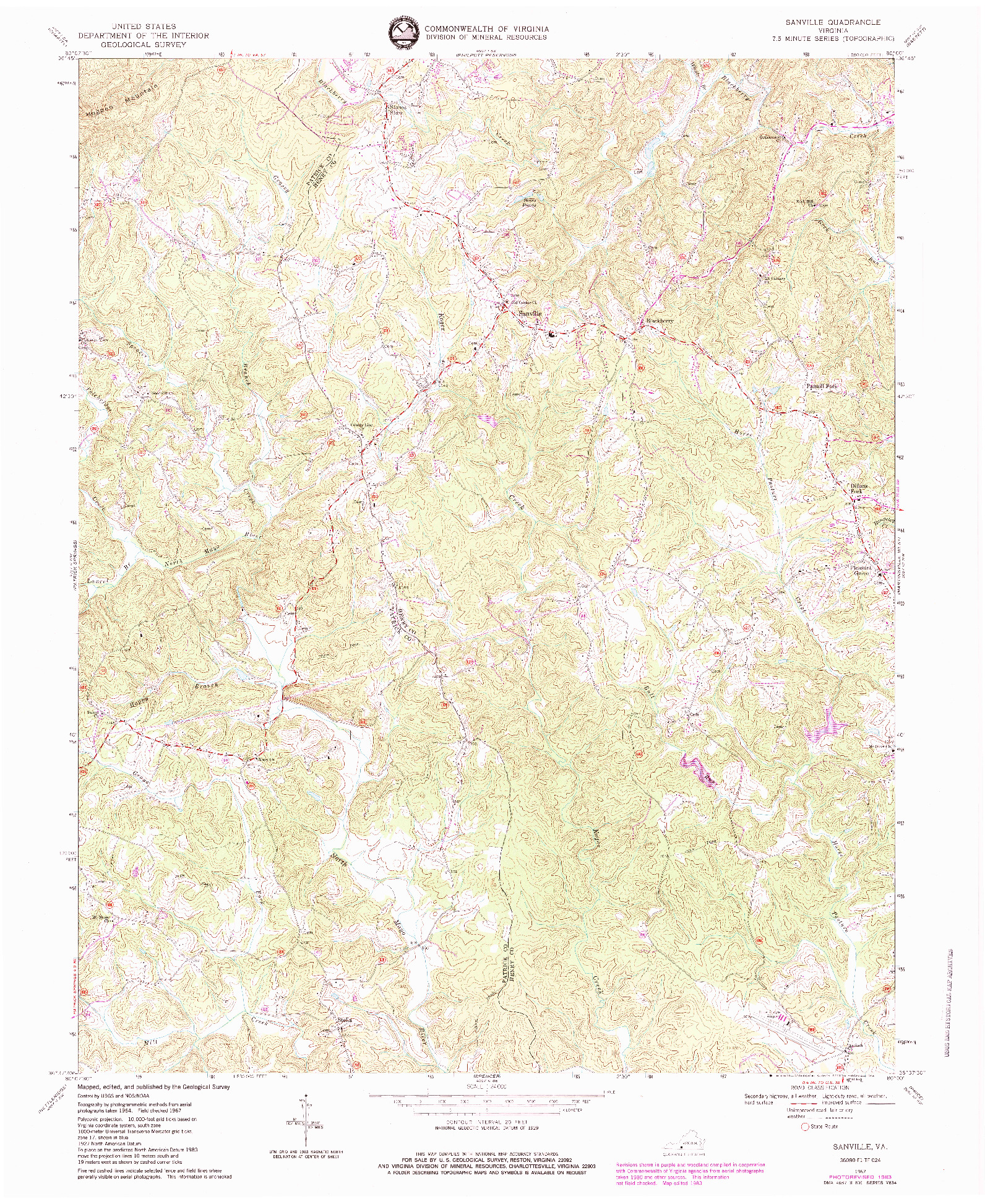 USGS 1:24000-SCALE QUADRANGLE FOR SANVILLE, VA 1967