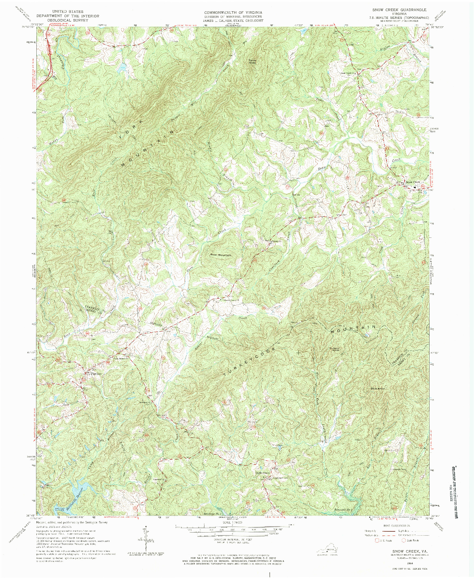 USGS 1:24000-SCALE QUADRANGLE FOR SNOW CREEK, VA 1964