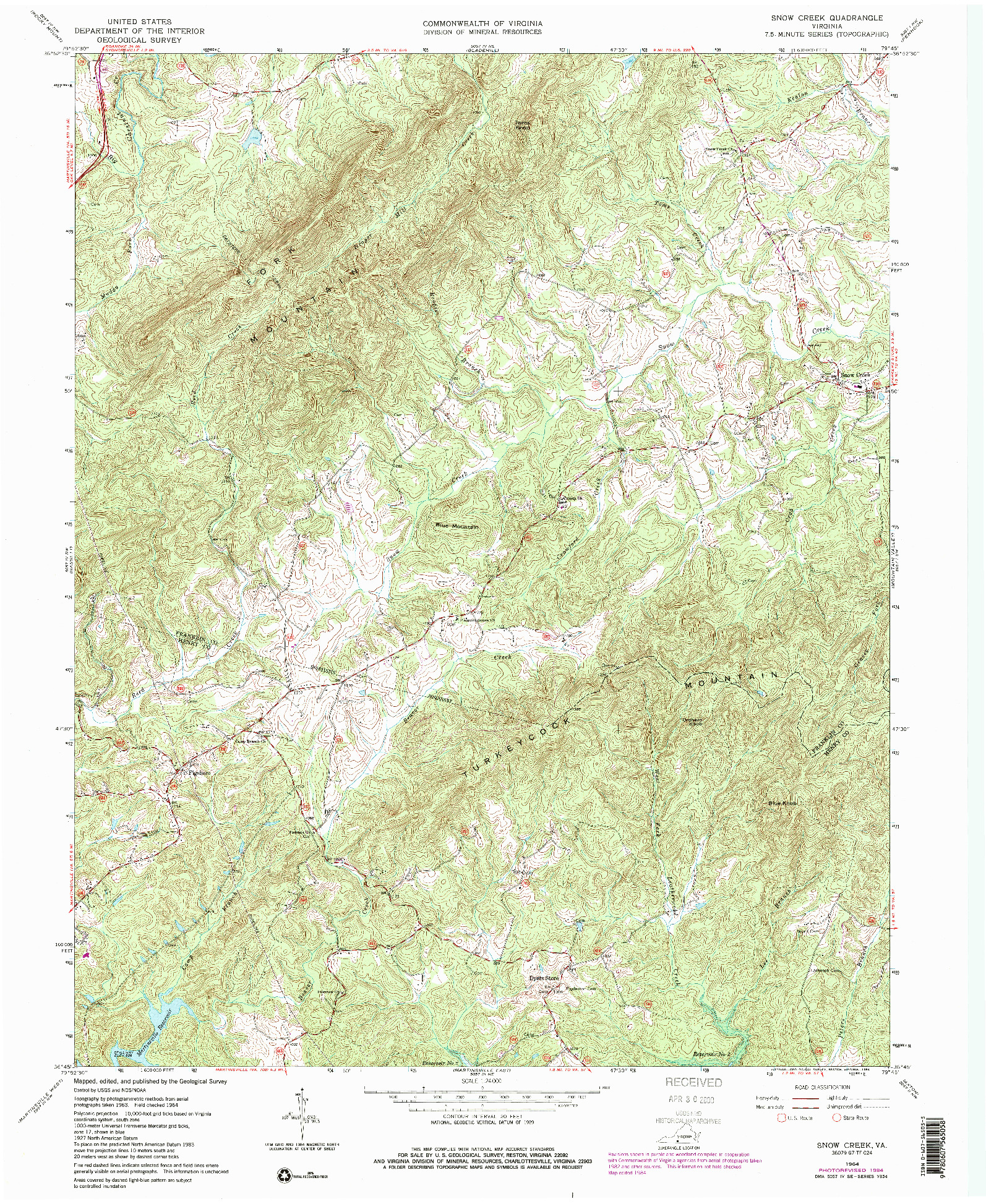 USGS 1:24000-SCALE QUADRANGLE FOR SNOW CREEK, VA 1964