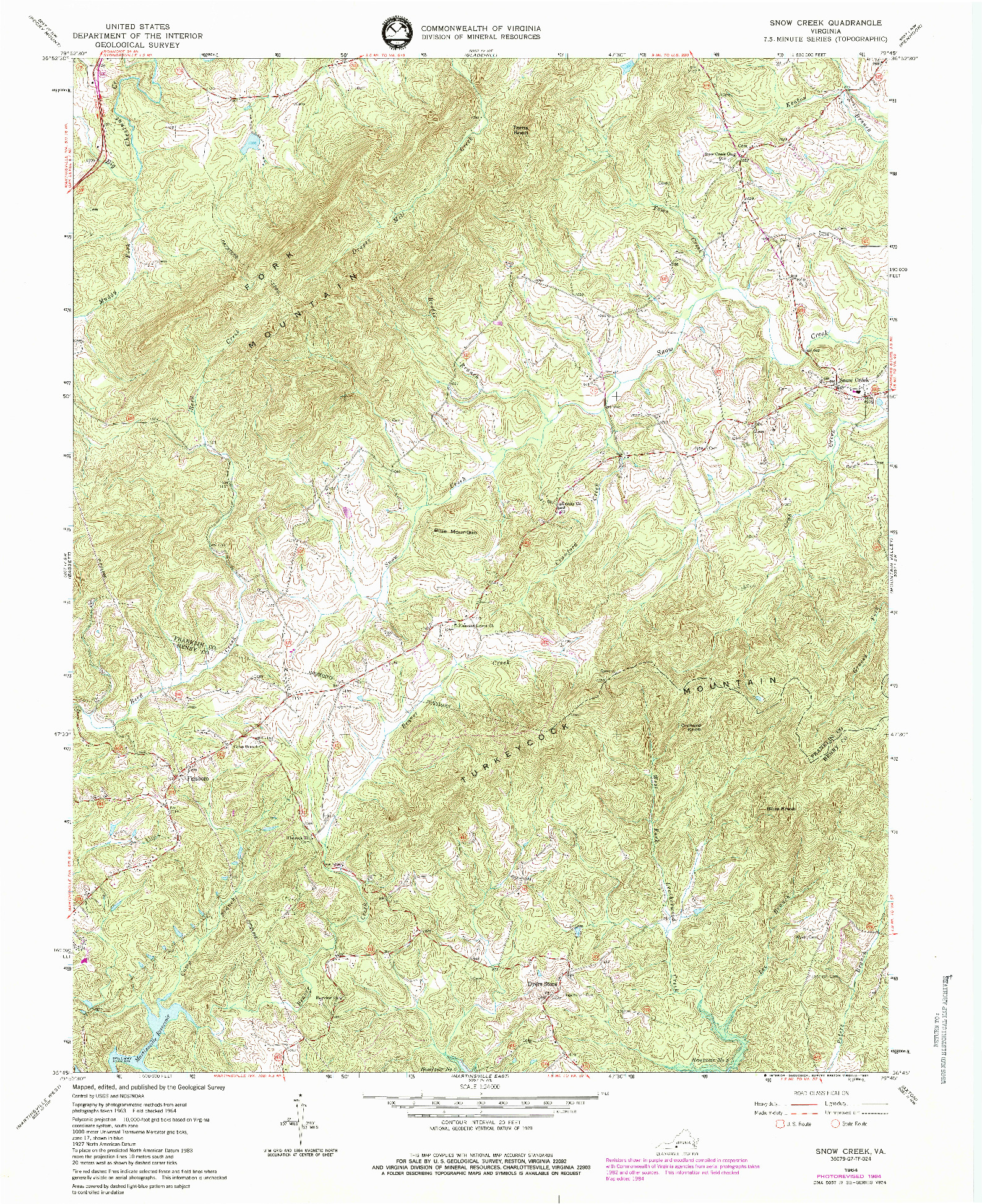 USGS 1:24000-SCALE QUADRANGLE FOR SNOW CREEK, VA 1964