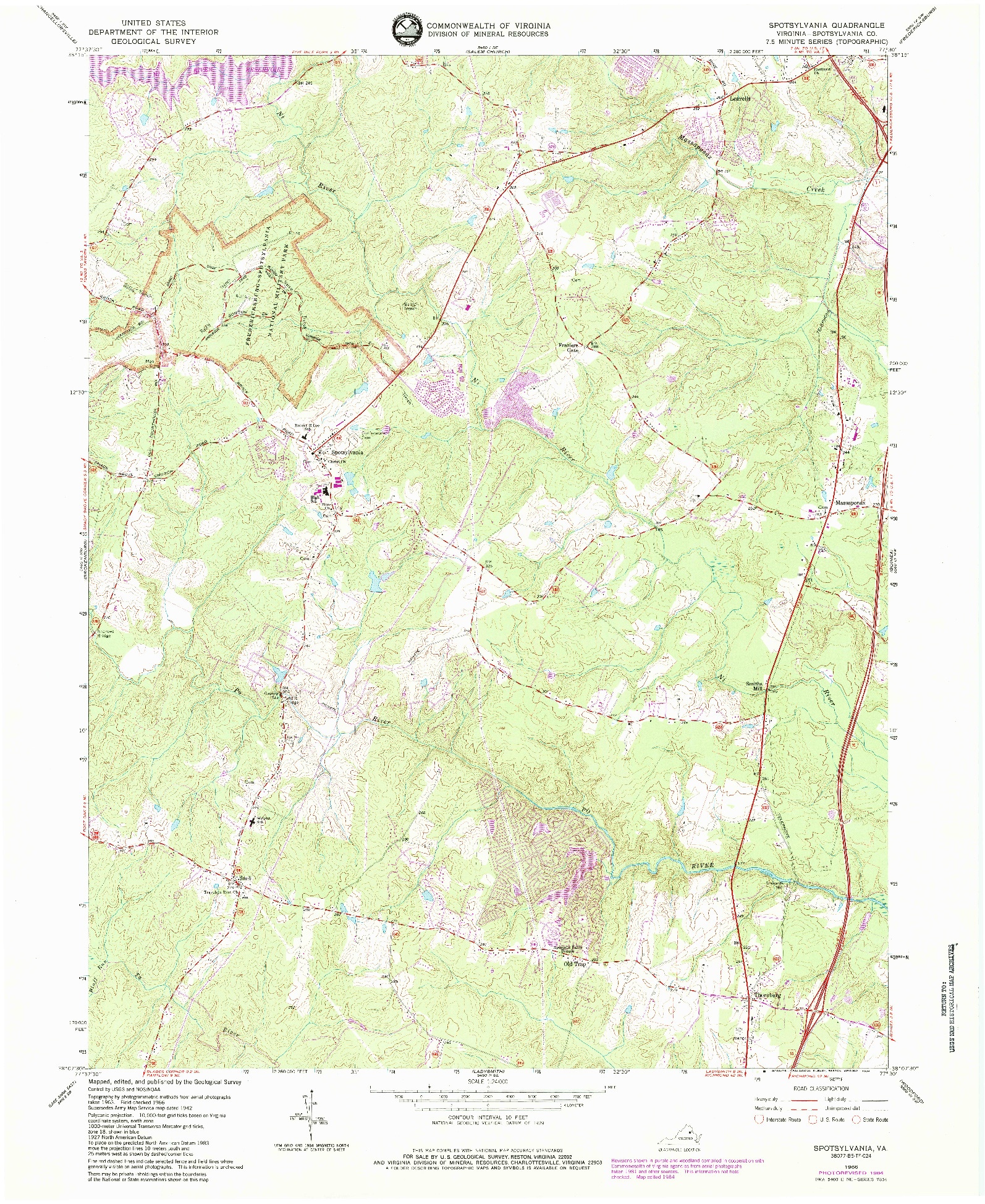 USGS 1:24000-SCALE QUADRANGLE FOR SPOTSYLVANIA, VA 1966