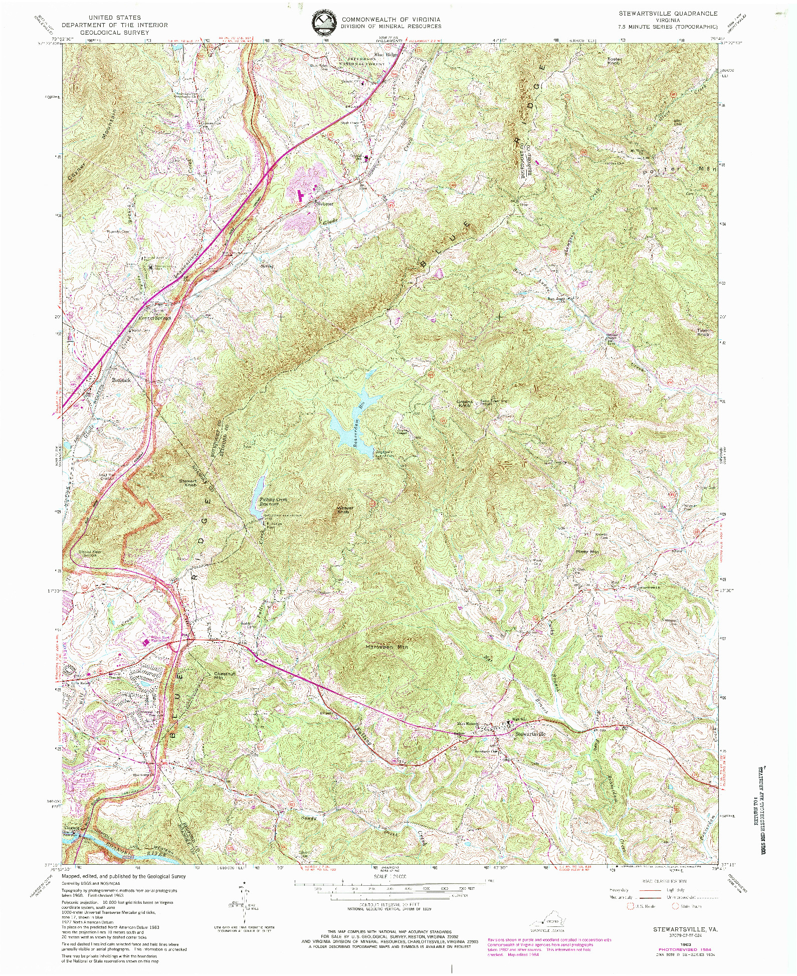 USGS 1:24000-SCALE QUADRANGLE FOR STEWARTSVILLE, VA 1963