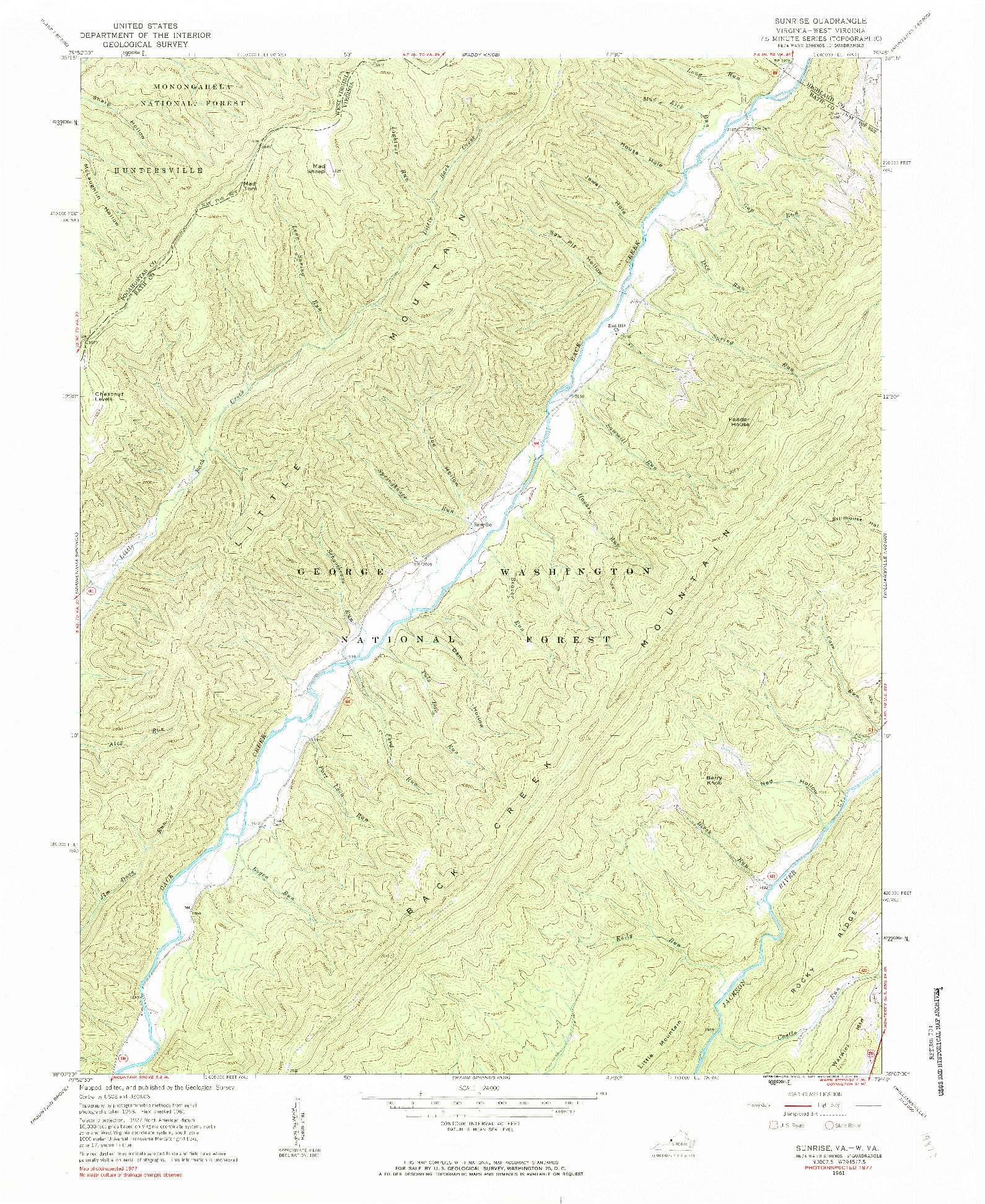 USGS 1:24000-SCALE QUADRANGLE FOR SUNRISE, VA 1961