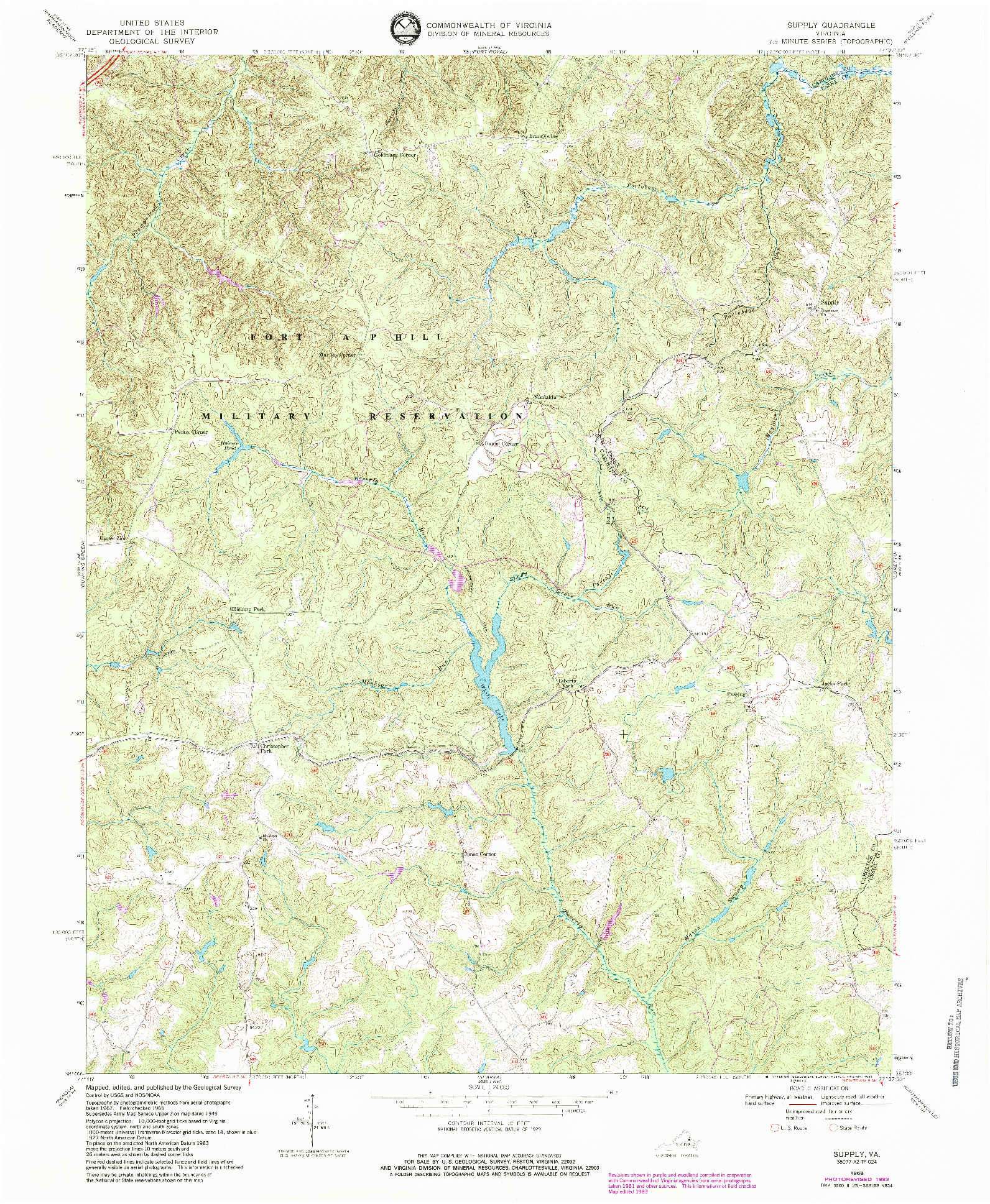 USGS 1:24000-SCALE QUADRANGLE FOR SUPPLY, VA 1968