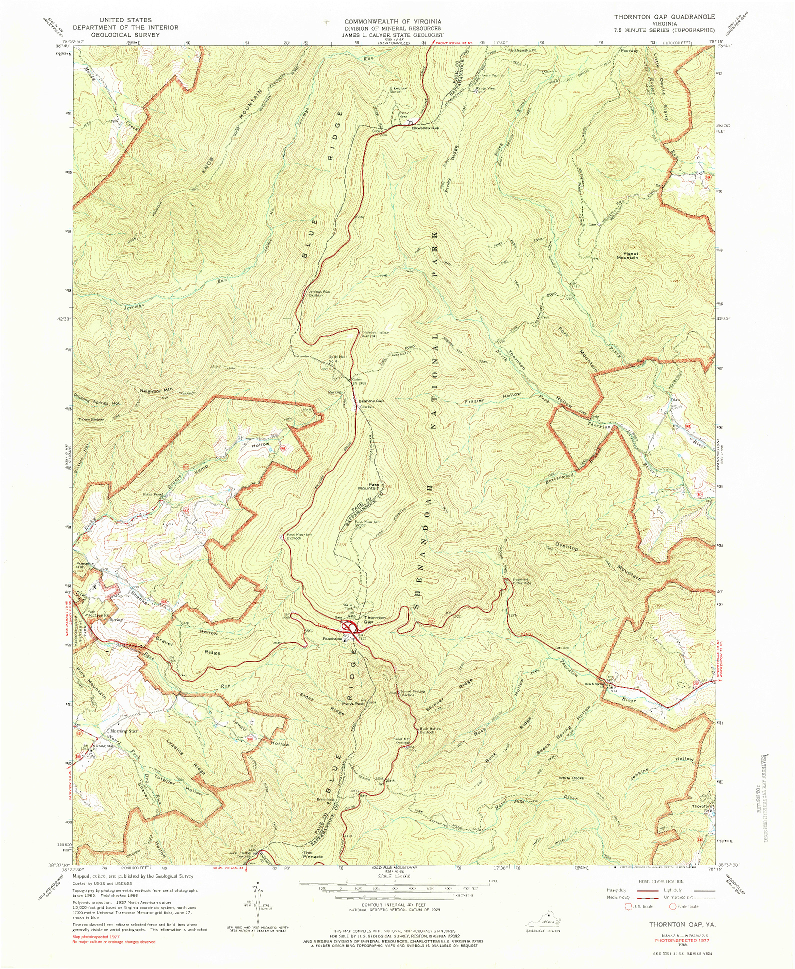 USGS 1:24000-SCALE QUADRANGLE FOR THORNTON GAP, VA 1965