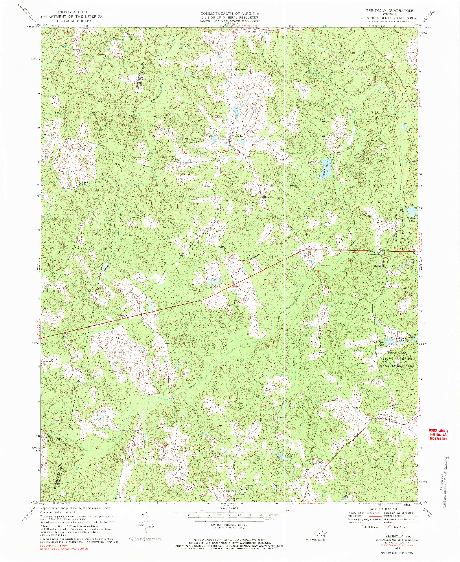 USGS 1:24000-SCALE QUADRANGLE FOR TRENHOLM, VA 1969