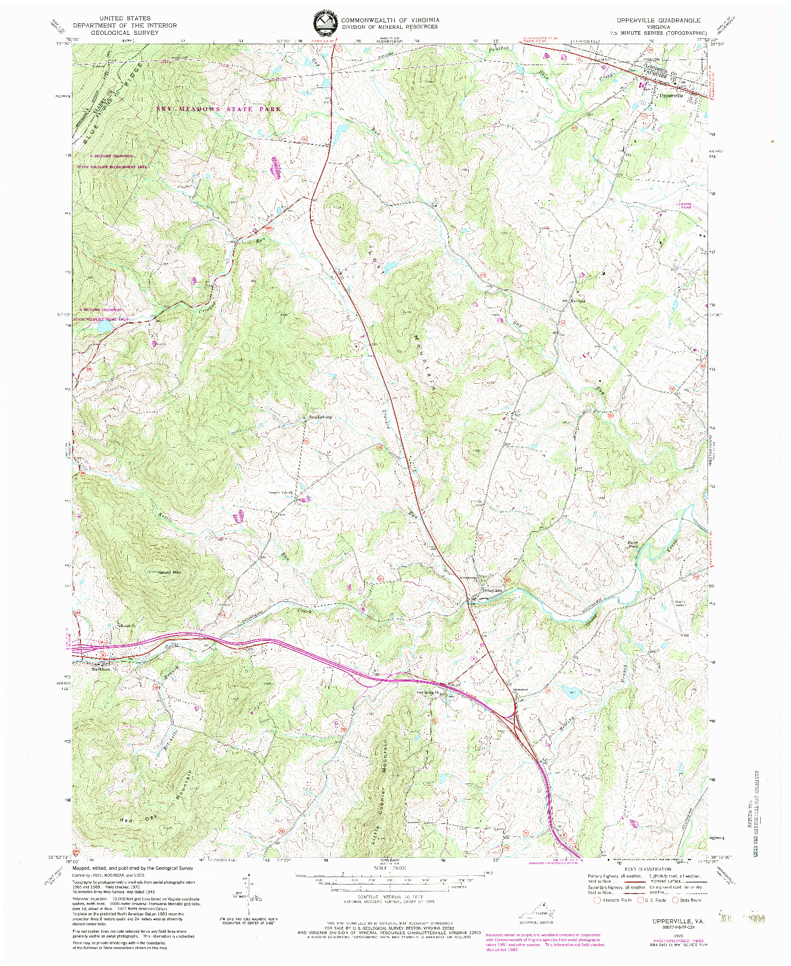 USGS 1:24000-SCALE QUADRANGLE FOR UPPERVILLE, VA 1970