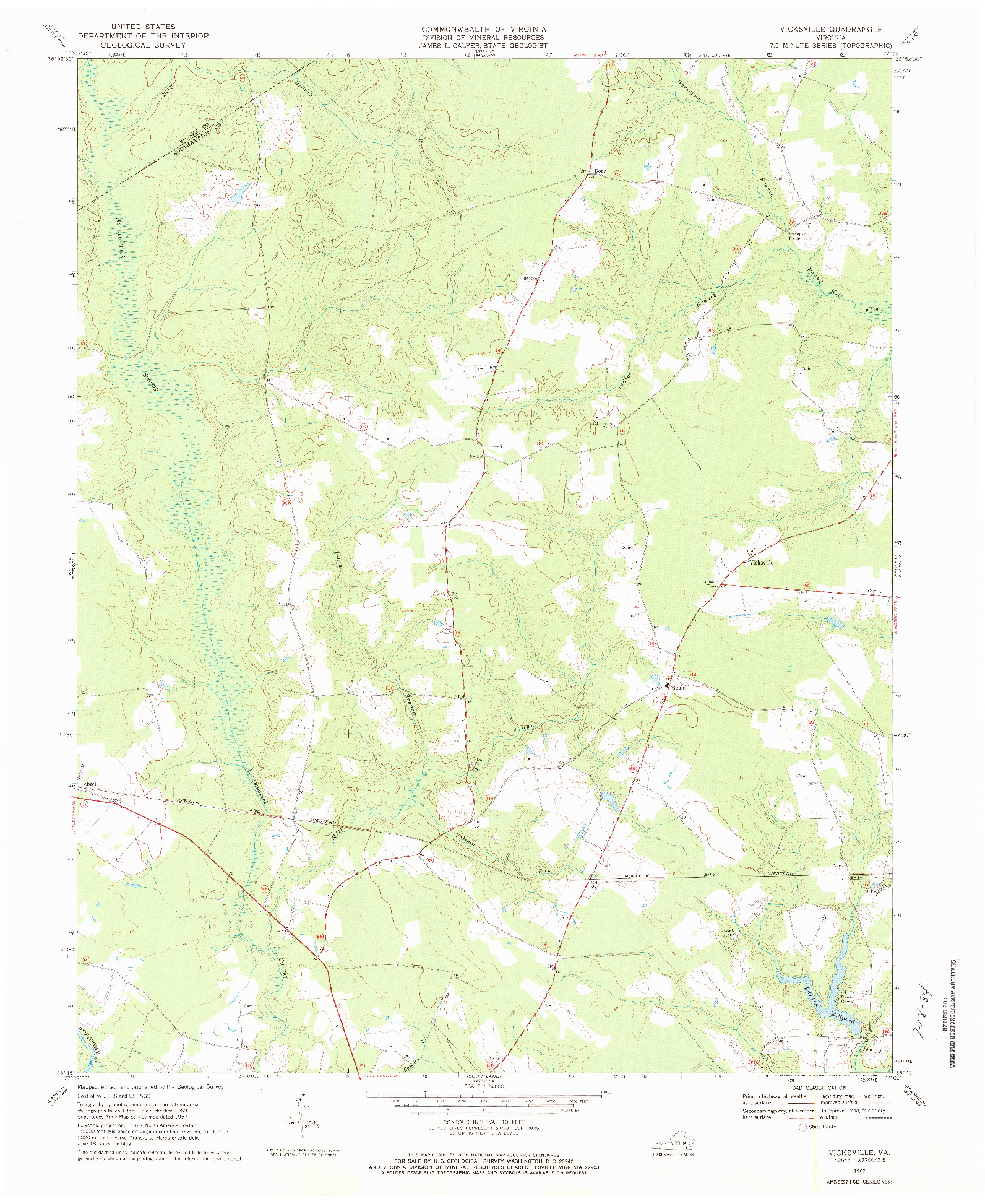 USGS 1:24000-SCALE QUADRANGLE FOR VICKSVILLE, VA 1969