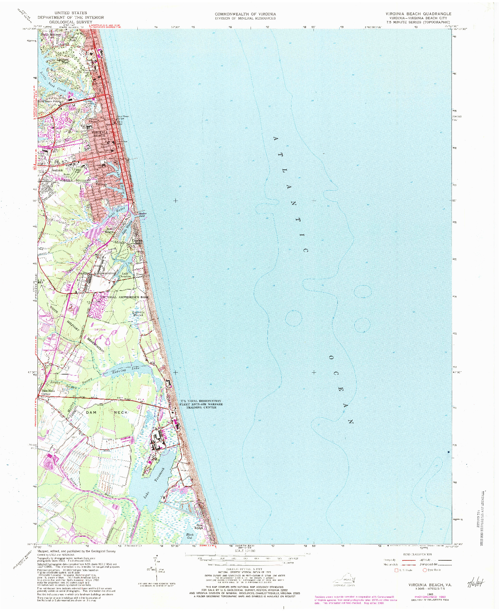 USGS 1:24000-SCALE QUADRANGLE FOR VIRGINIA BEACH, VA 1965