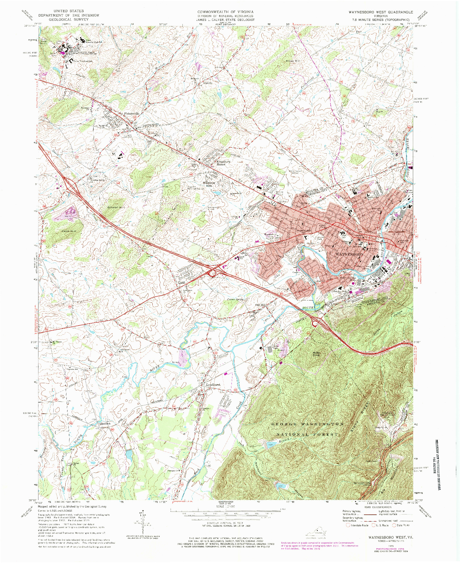 USGS 1:24000-SCALE QUADRANGLE FOR WAYNESBORO WEST, VA 1973