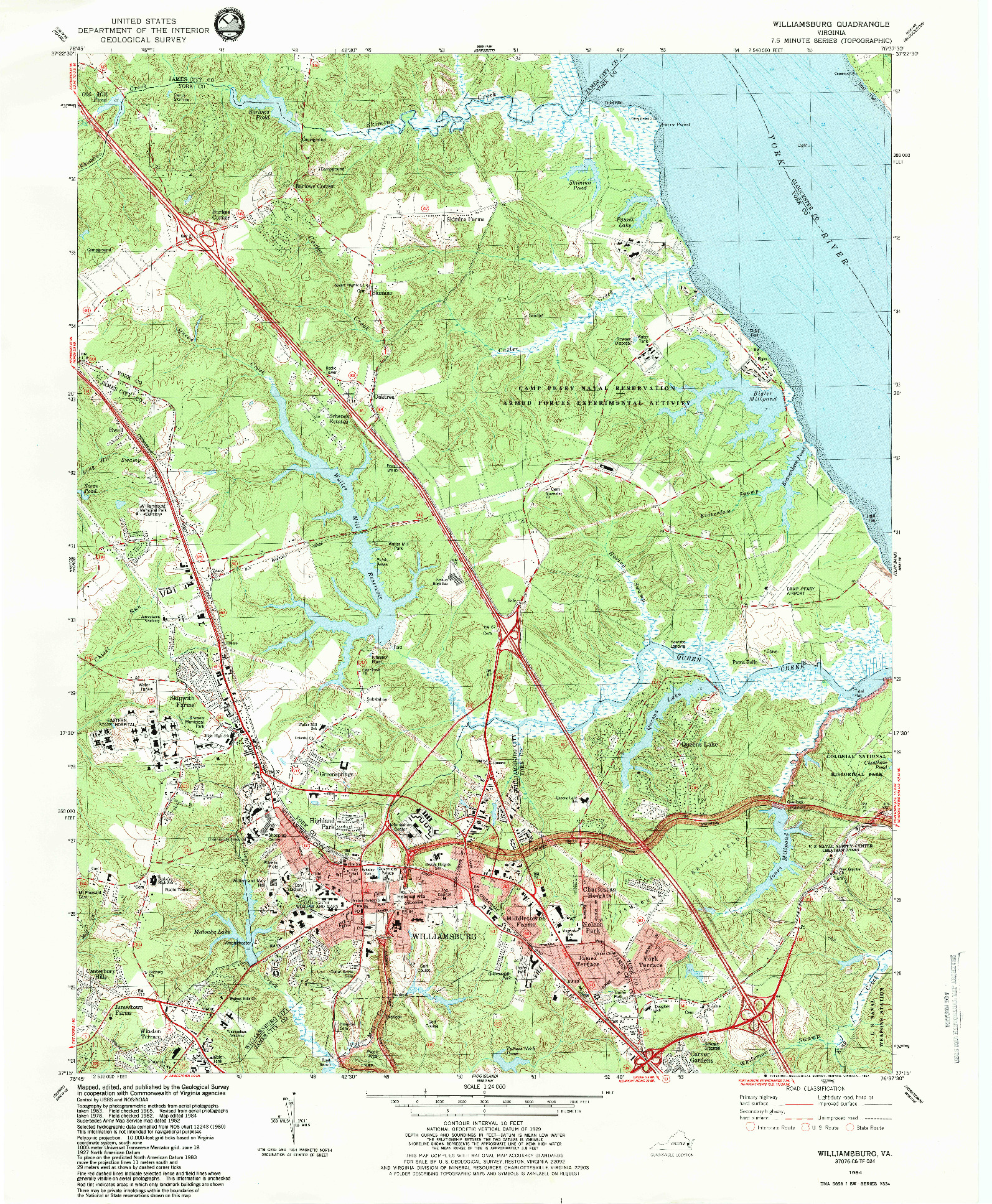 USGS 1:24000-SCALE QUADRANGLE FOR WILLIAMSBURG, VA 1984