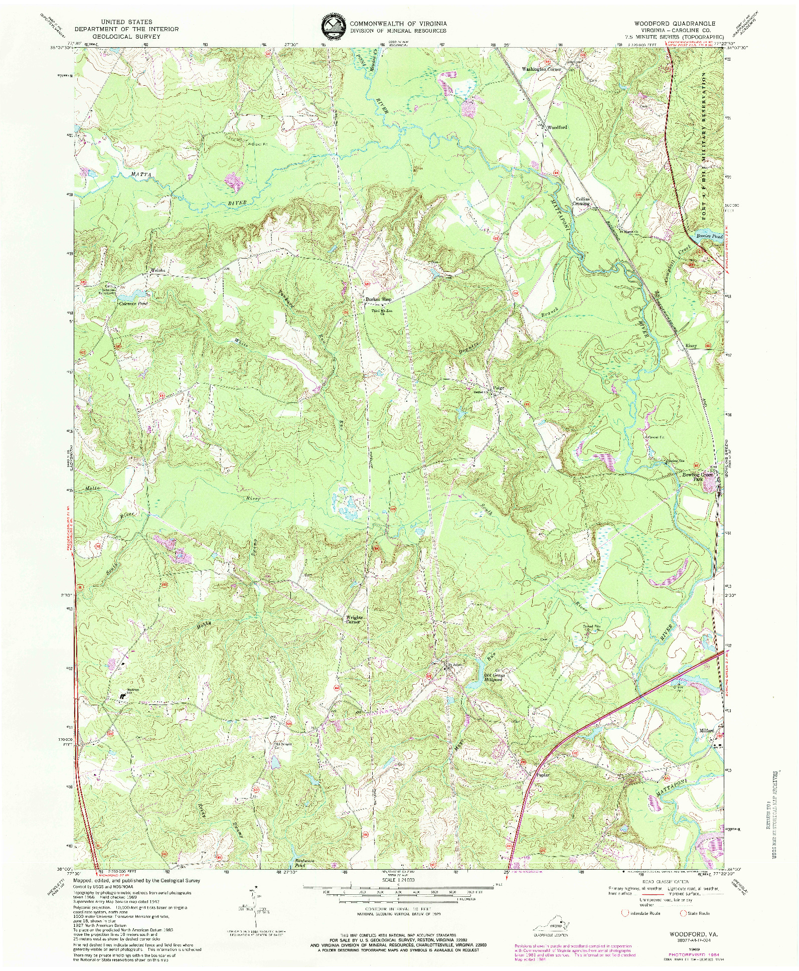 USGS 1:24000-SCALE QUADRANGLE FOR WOODFORD, VA 1969