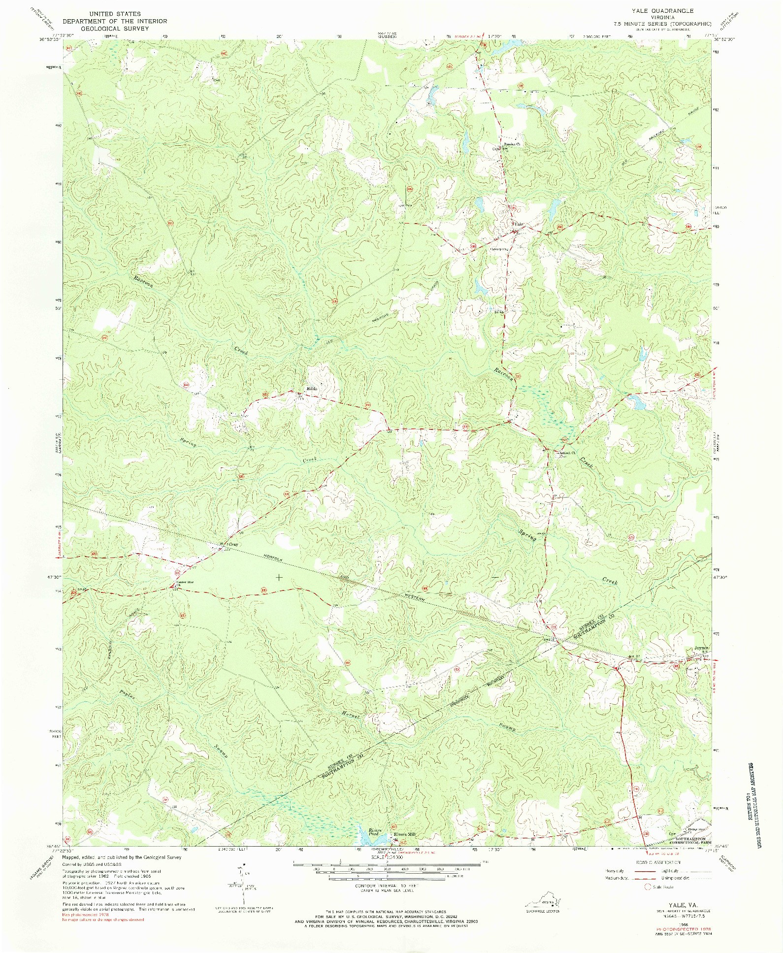 USGS 1:24000-SCALE QUADRANGLE FOR YALE, VA 1966