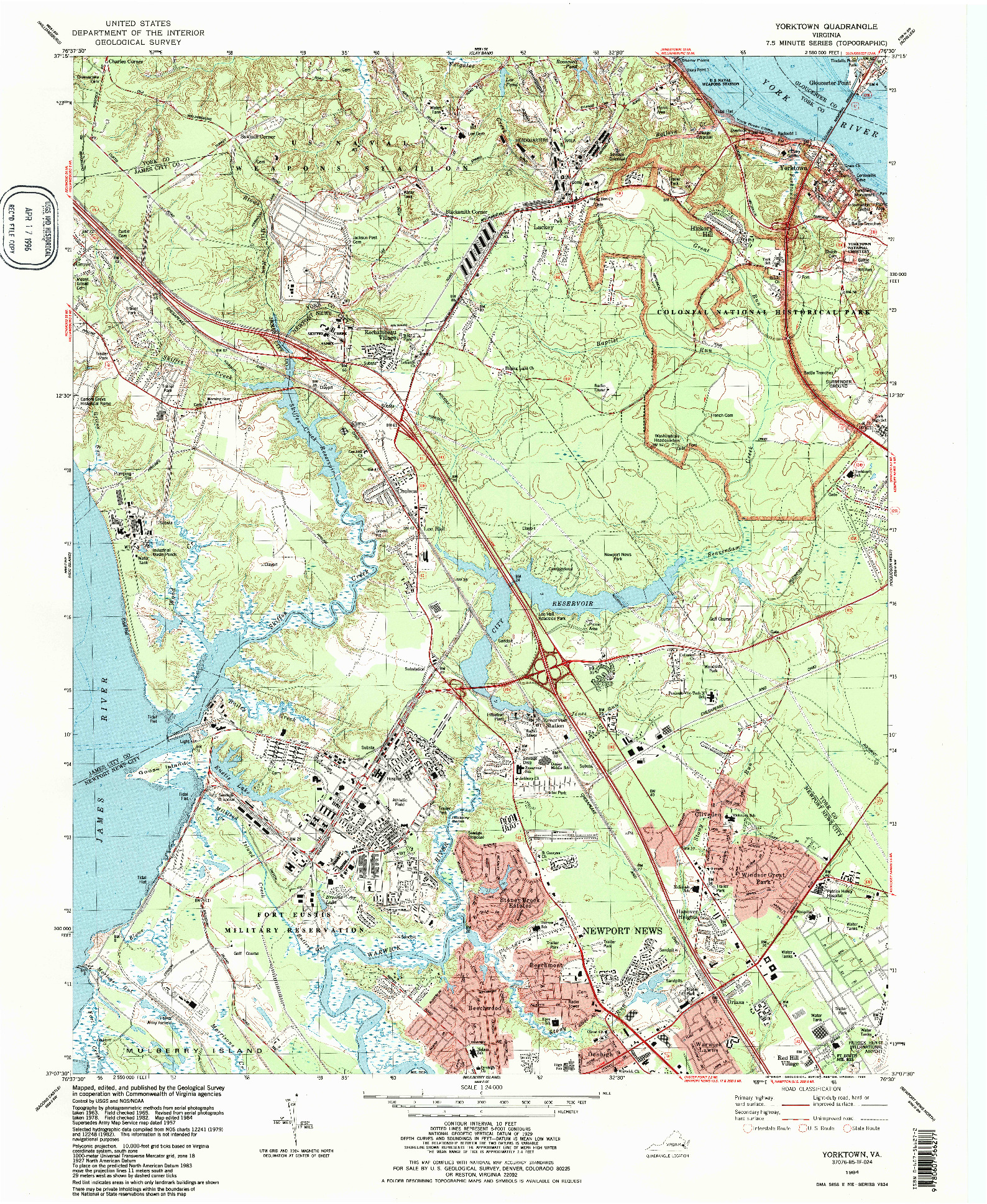 USGS 1:24000-SCALE QUADRANGLE FOR YORKTOWN, VA 1984