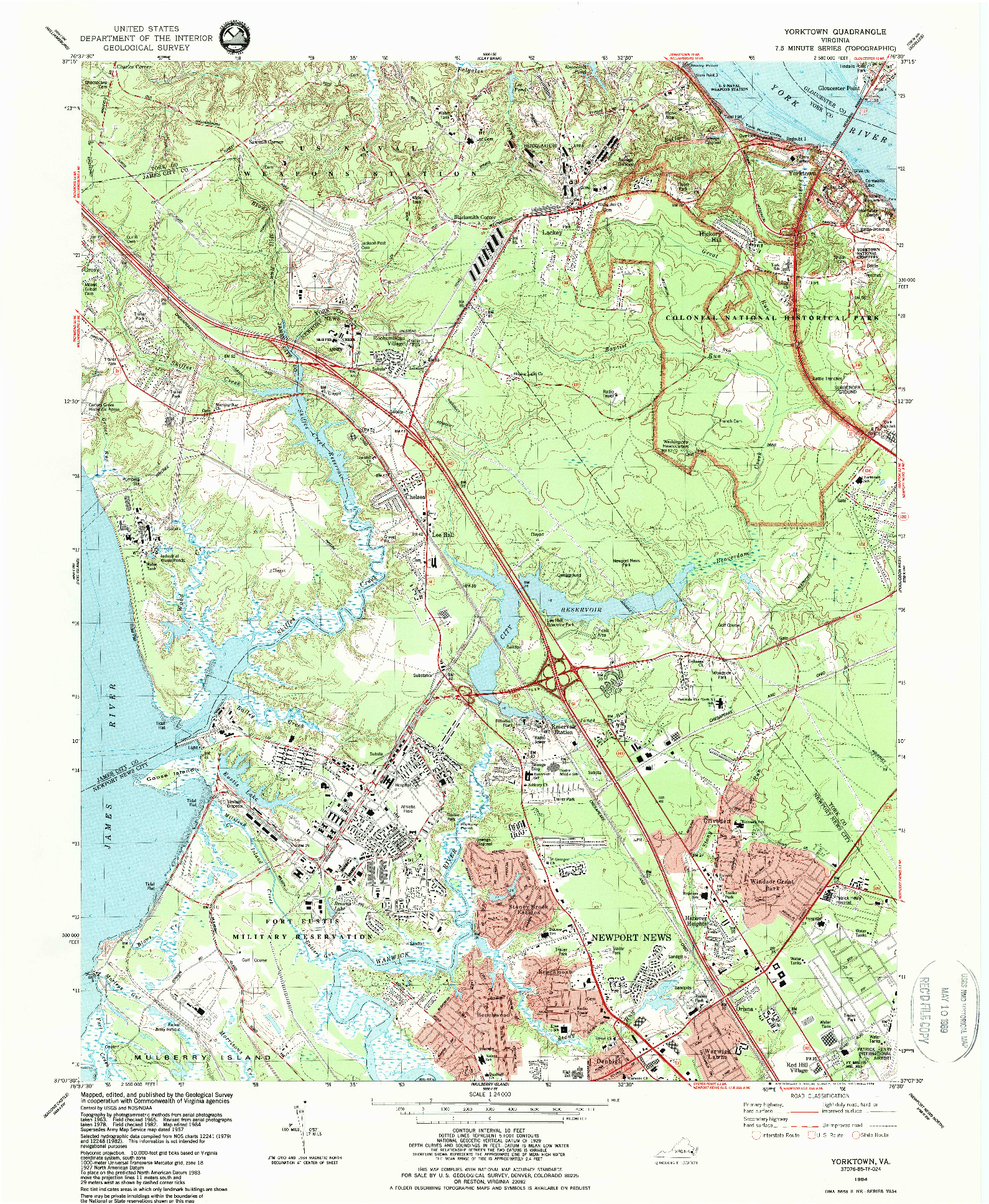 USGS 1:24000-SCALE QUADRANGLE FOR YORKTOWN, VA 1984