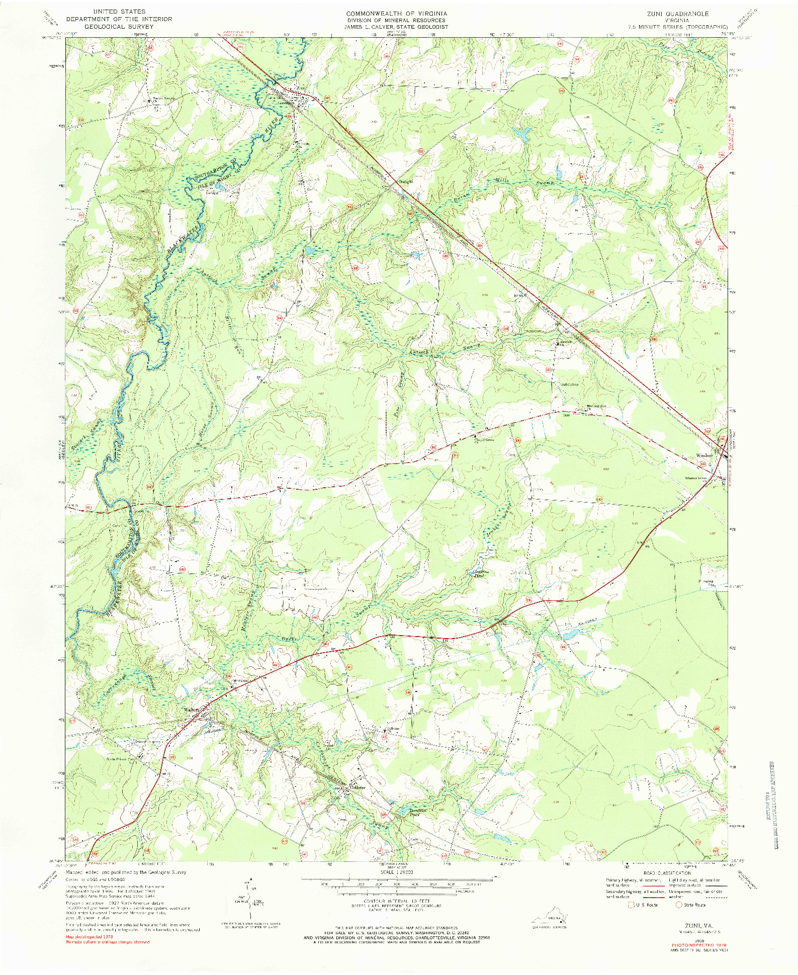 USGS 1:24000-SCALE QUADRANGLE FOR ZUNI, VA 1969