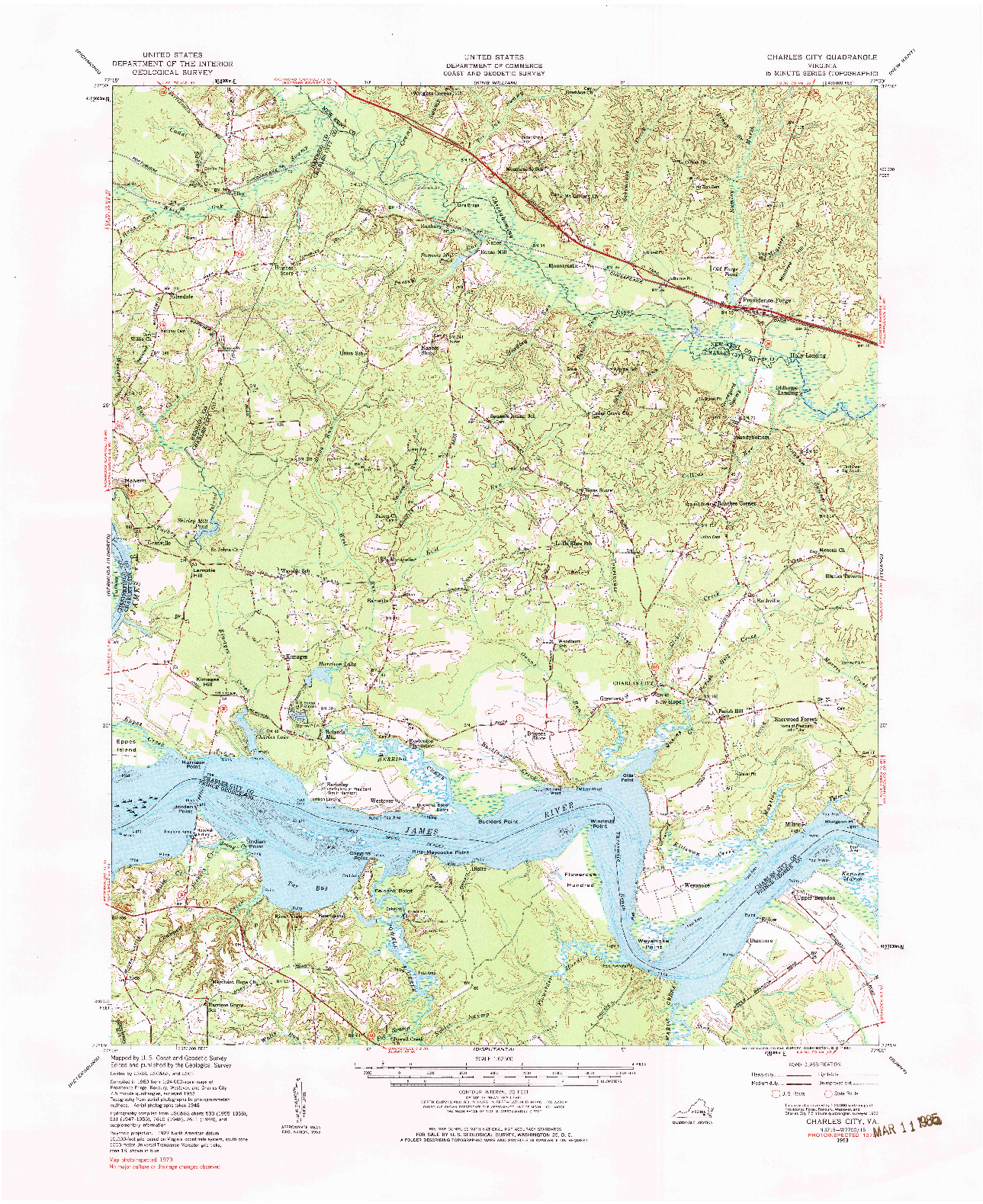 USGS 1:62500-SCALE QUADRANGLE FOR CHARLES CITY, VA 1953