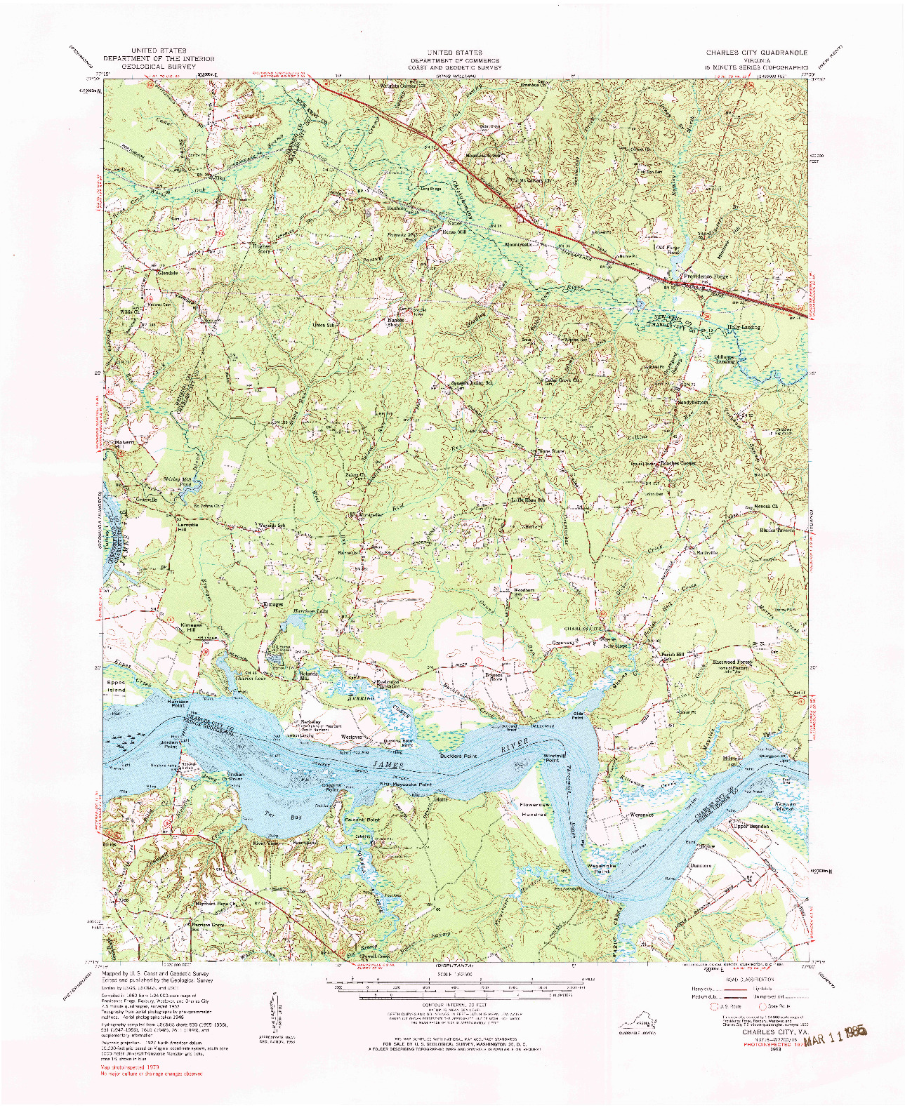 USGS 1:62500-SCALE QUADRANGLE FOR CHARLES CITY, VA 1953