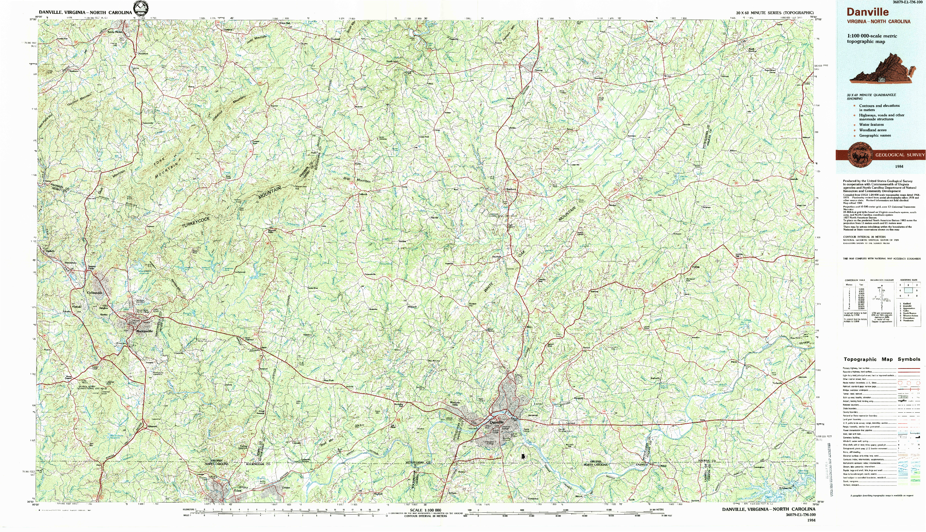 USGS 1:100000-SCALE QUADRANGLE FOR DANVILLE, VA 1984