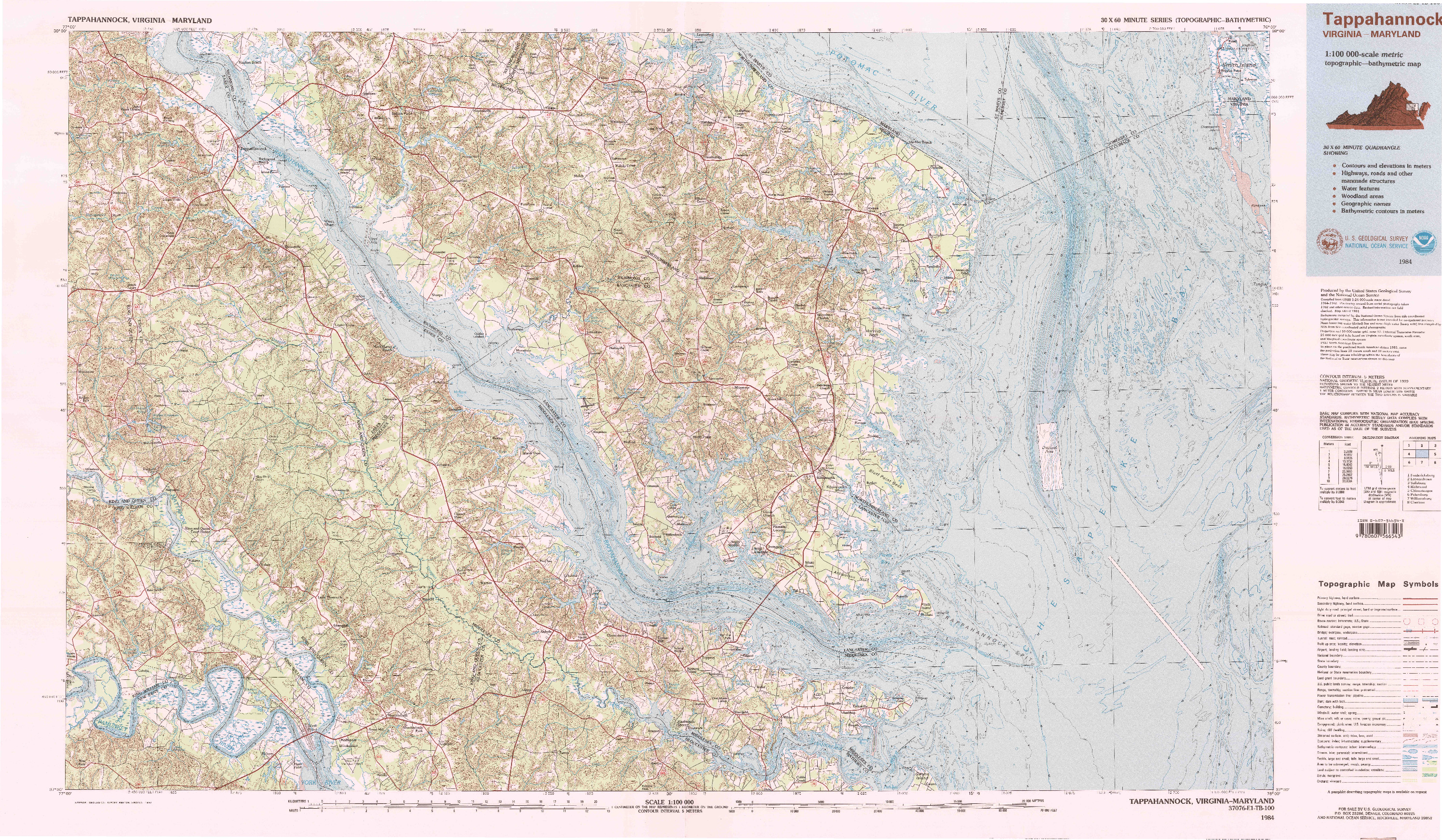 USGS 1:100000-SCALE QUADRANGLE FOR TAPPAHANNOCK, VA 1984