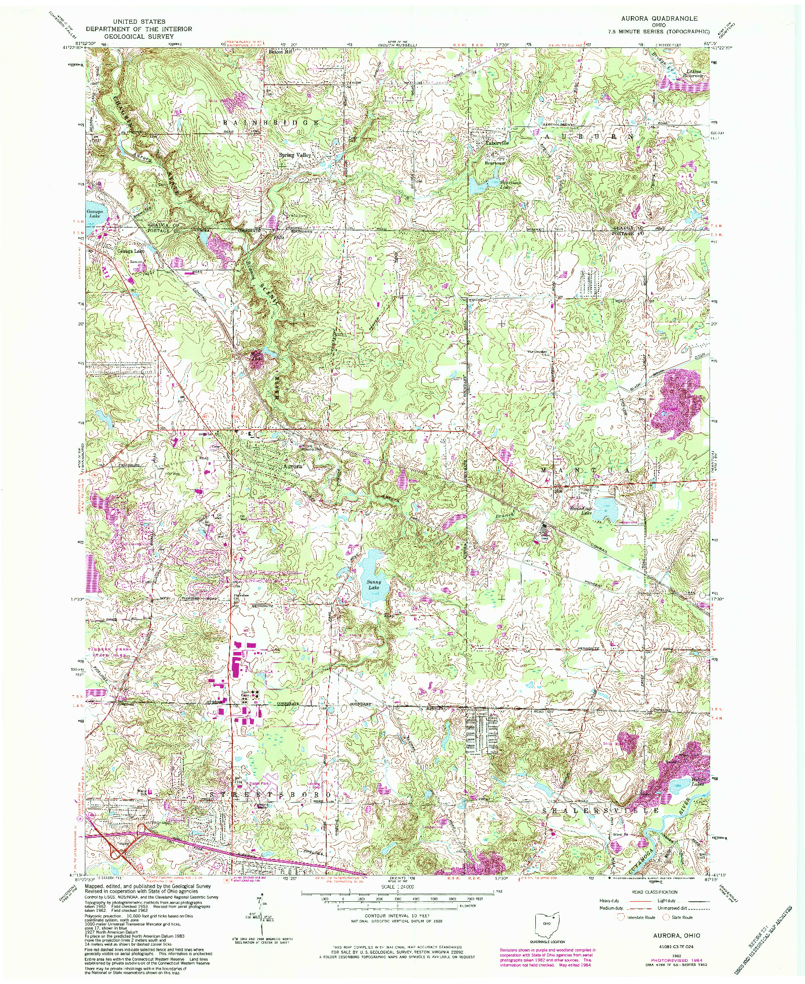 USGS 1:24000-SCALE QUADRANGLE FOR AURORA, OH 1962