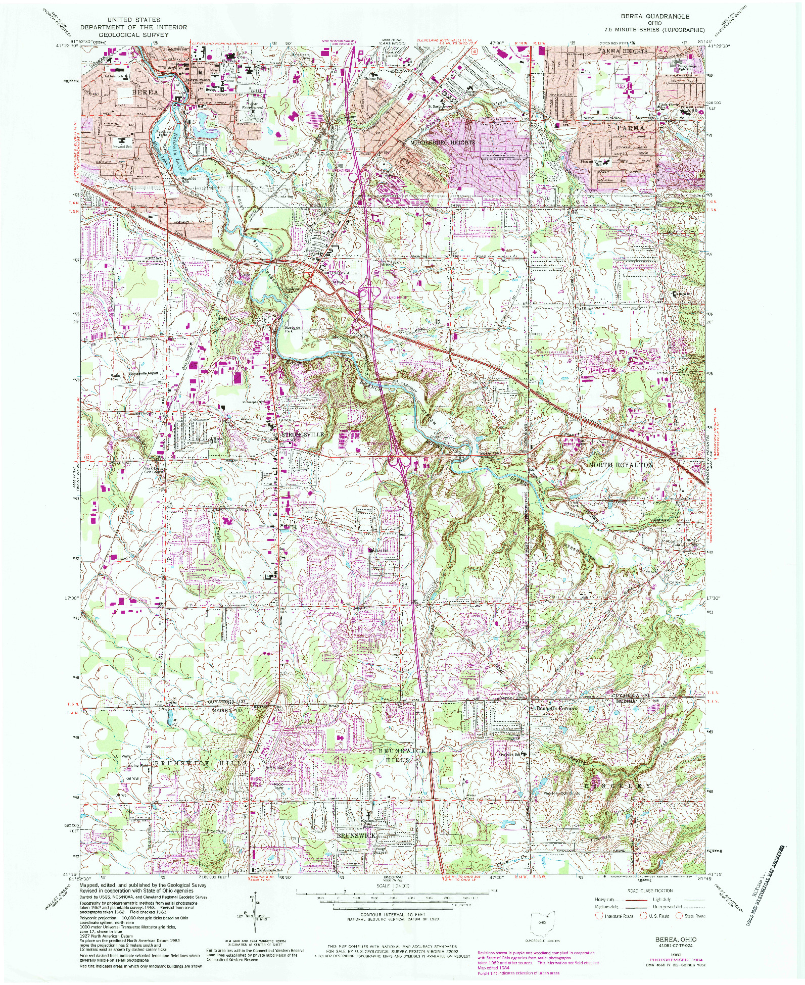 USGS 1:24000-SCALE QUADRANGLE FOR BEREA, OH 1963