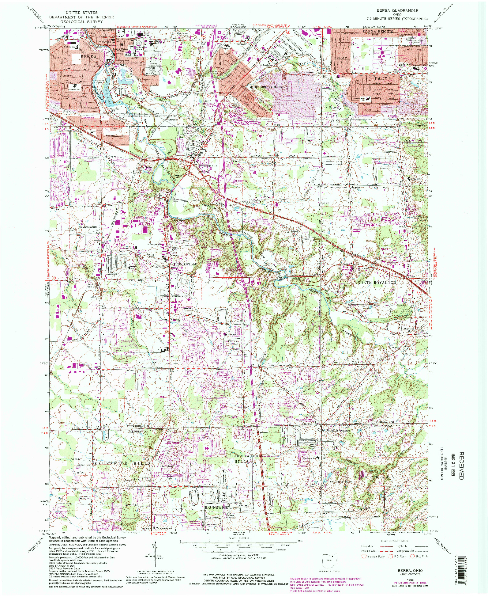 USGS 1:24000-SCALE QUADRANGLE FOR BEREA, OH 1963