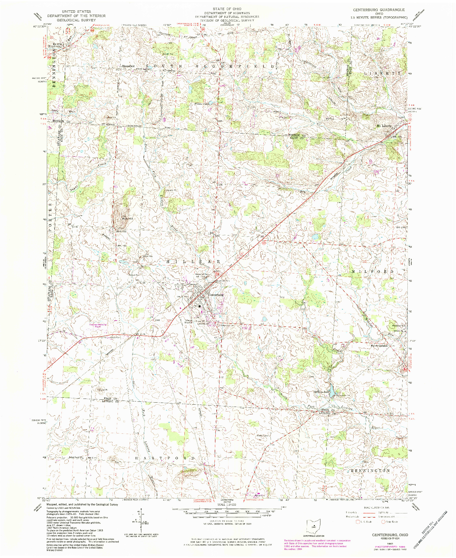 USGS 1:24000-SCALE QUADRANGLE FOR CENTERBURG, OH 1961